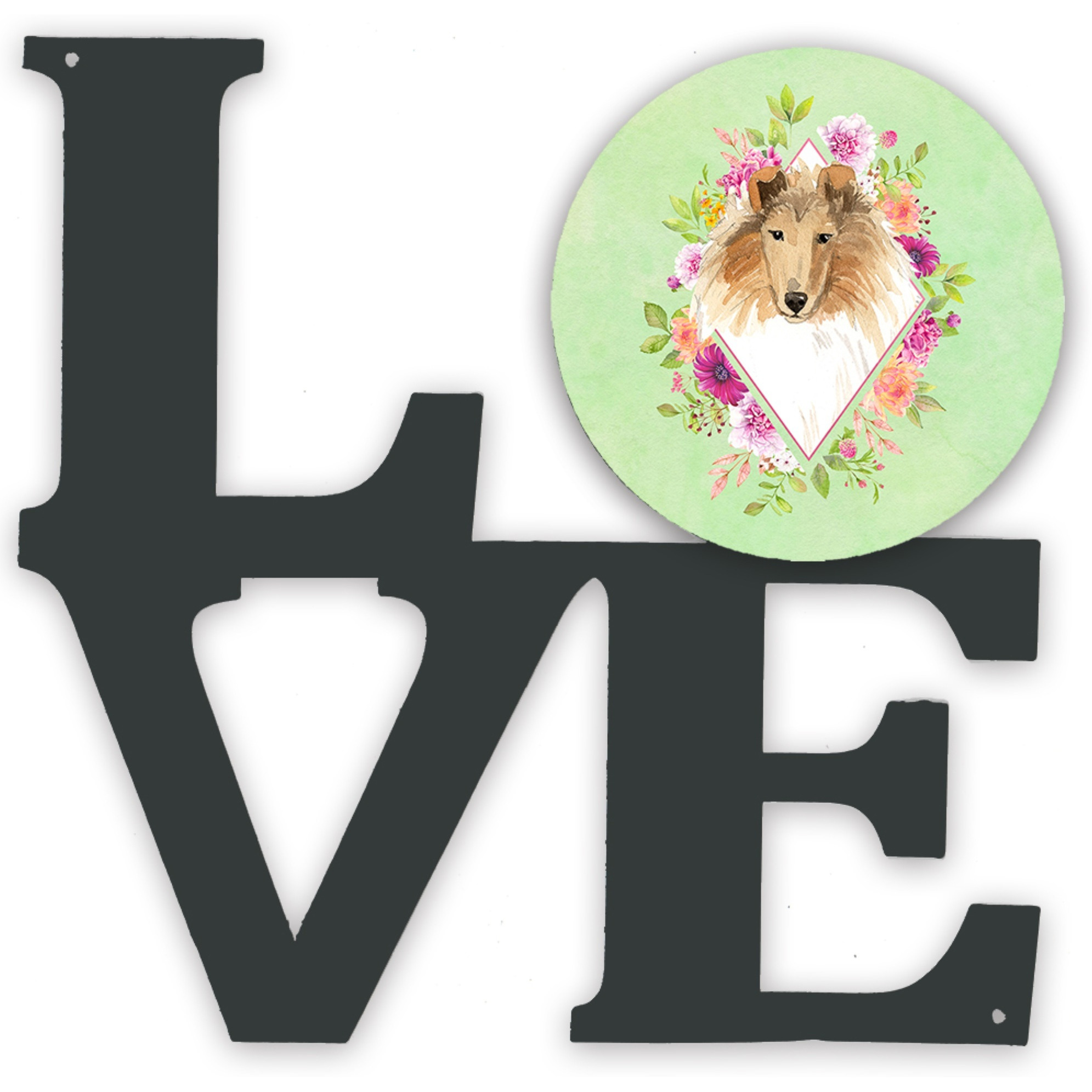 &quotCaroline's Treasures Collie Green Flowers Metal Artwork Love wall-decor, Multicolor"