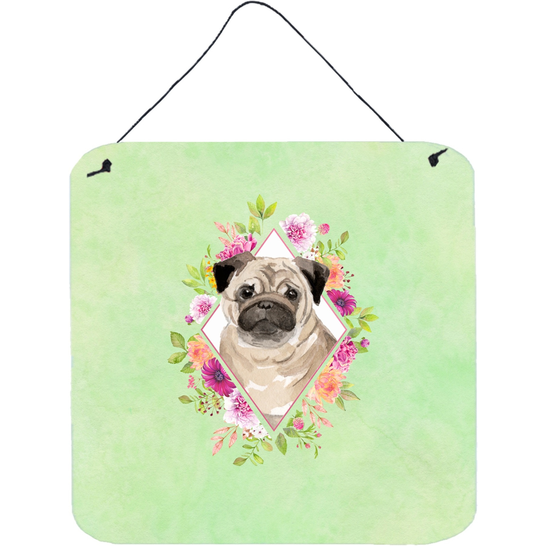 &quotCaroline's Treasures Fawn Pug Green Flowers Door Hanging Prints wall-decor, Multicolor"