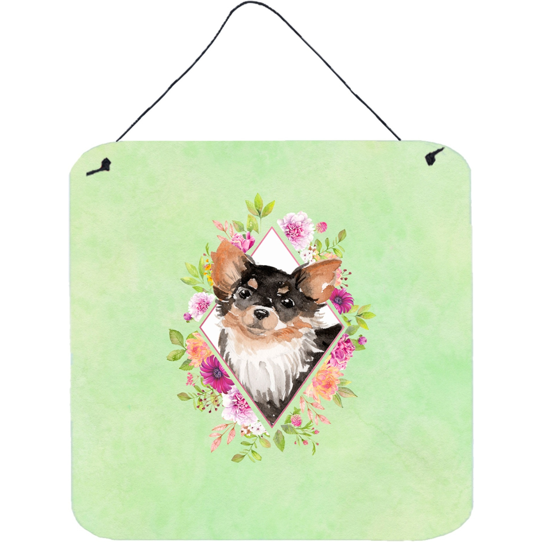 &quotCaroline's Treasures Longhaired Chihuahua Green Flowers Door Hanging Prints wall-decor, Multicolor"