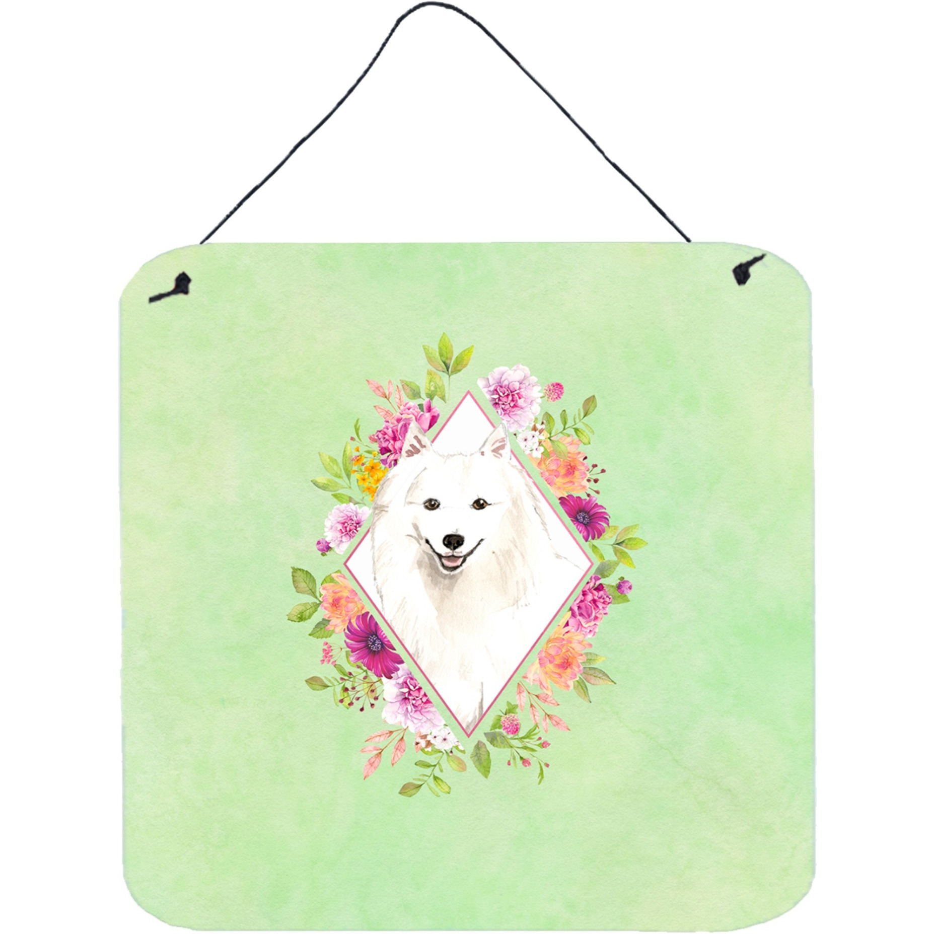 &quotCaroline's Treasures Japanese Spitz Green Flowers Door Hanging Prints wall-decor, Multicolor"