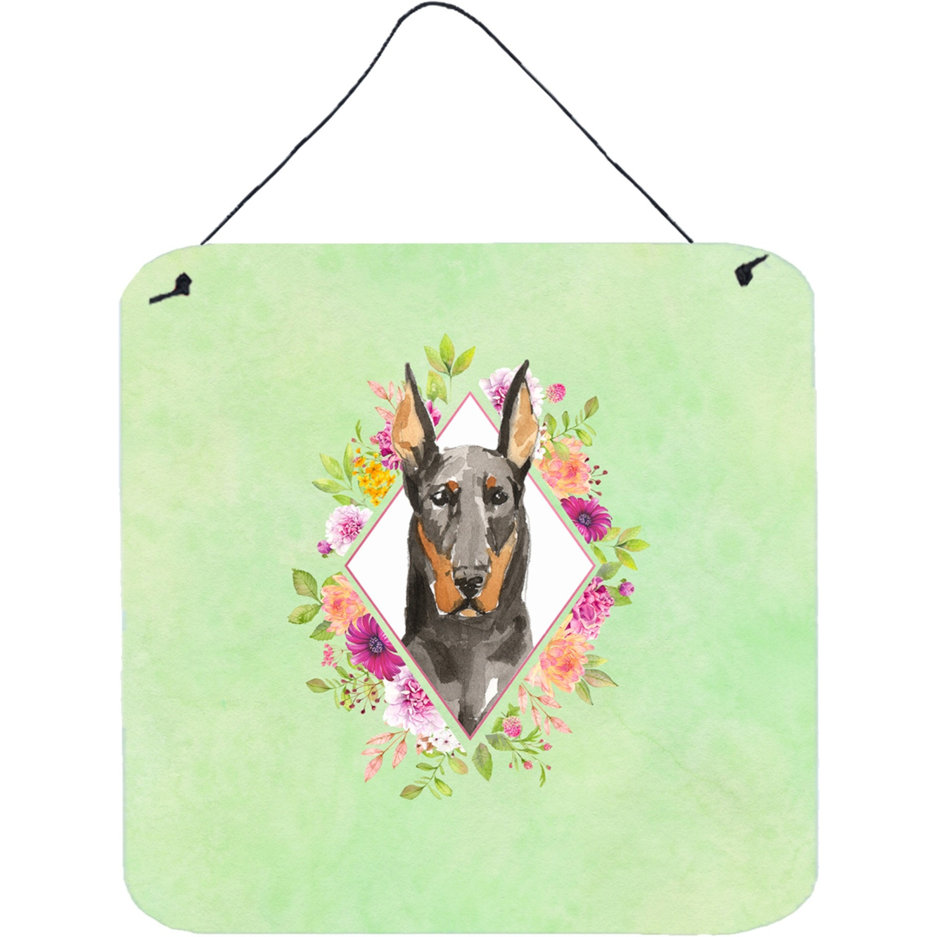 &quotCaroline's Treasures Doberman Pinsher Green Flowers Door Hanging Prints wall-decor, Multicolor"
