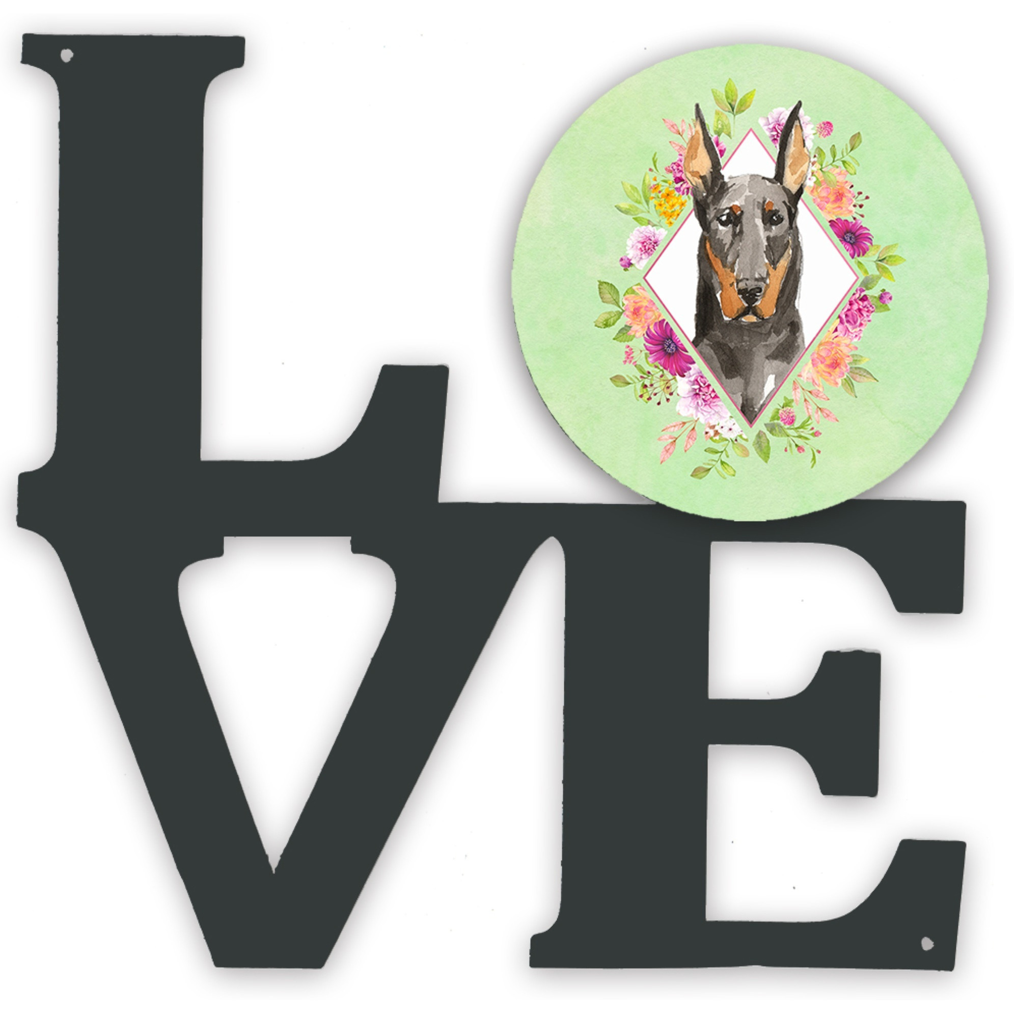 &quotCaroline's Treasures Doberman Pinsher Green Flowers Metal Artwork Love wall-decor, Multicolor"