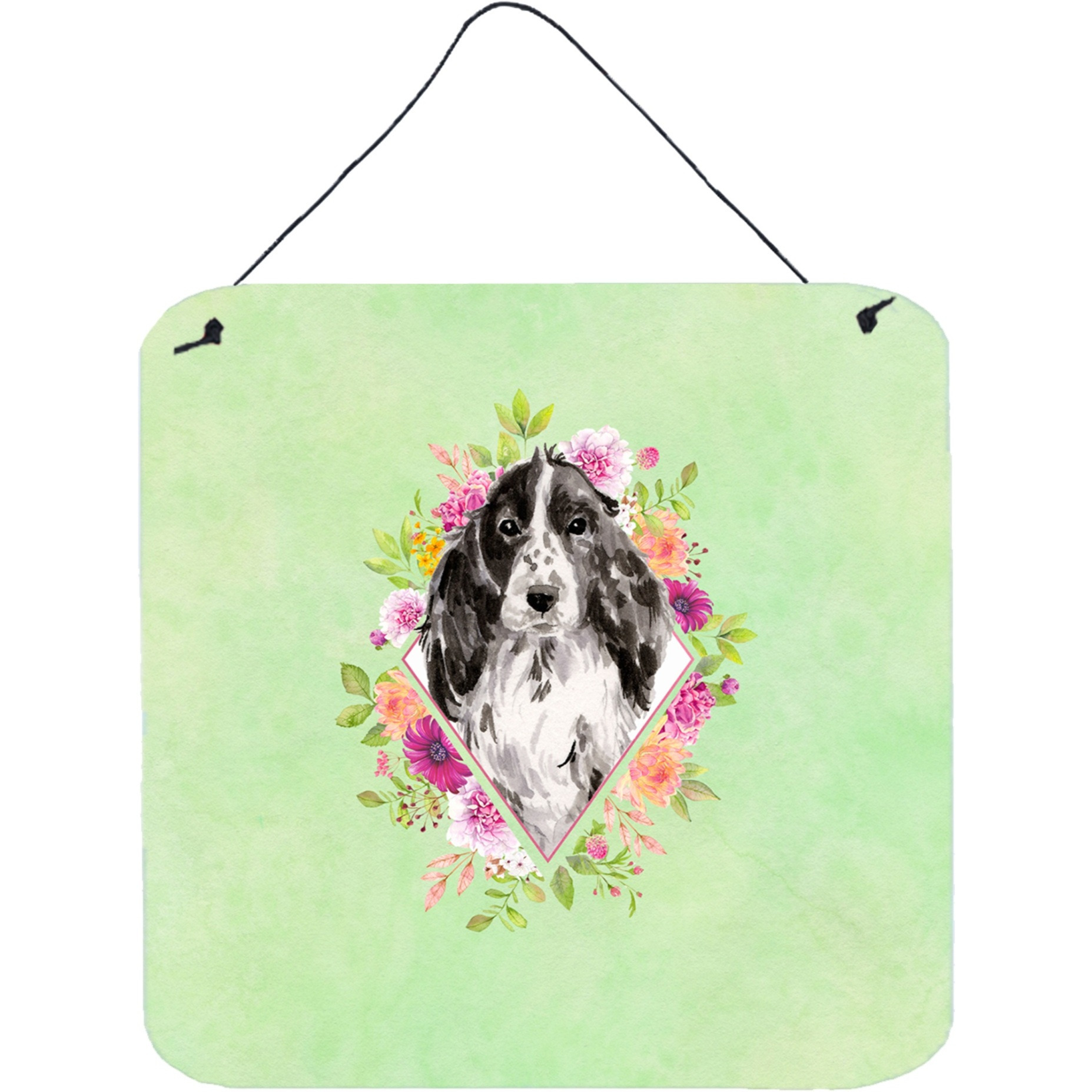 &quotCaroline's Treasures Black Parti Cocker Spaniel Green Flowers Door Hanging Prints wall-decor, Multicolor"