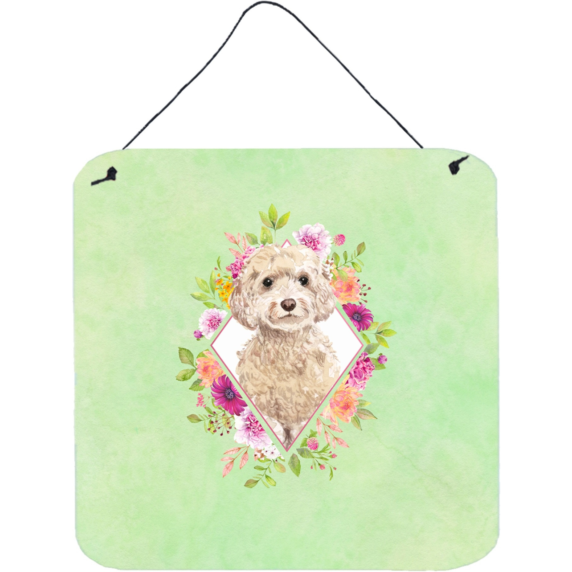 &quotCaroline's Treasures Champagne Cockapoo Green Flowers Door Hanging Prints wall-decor, Multicolor"