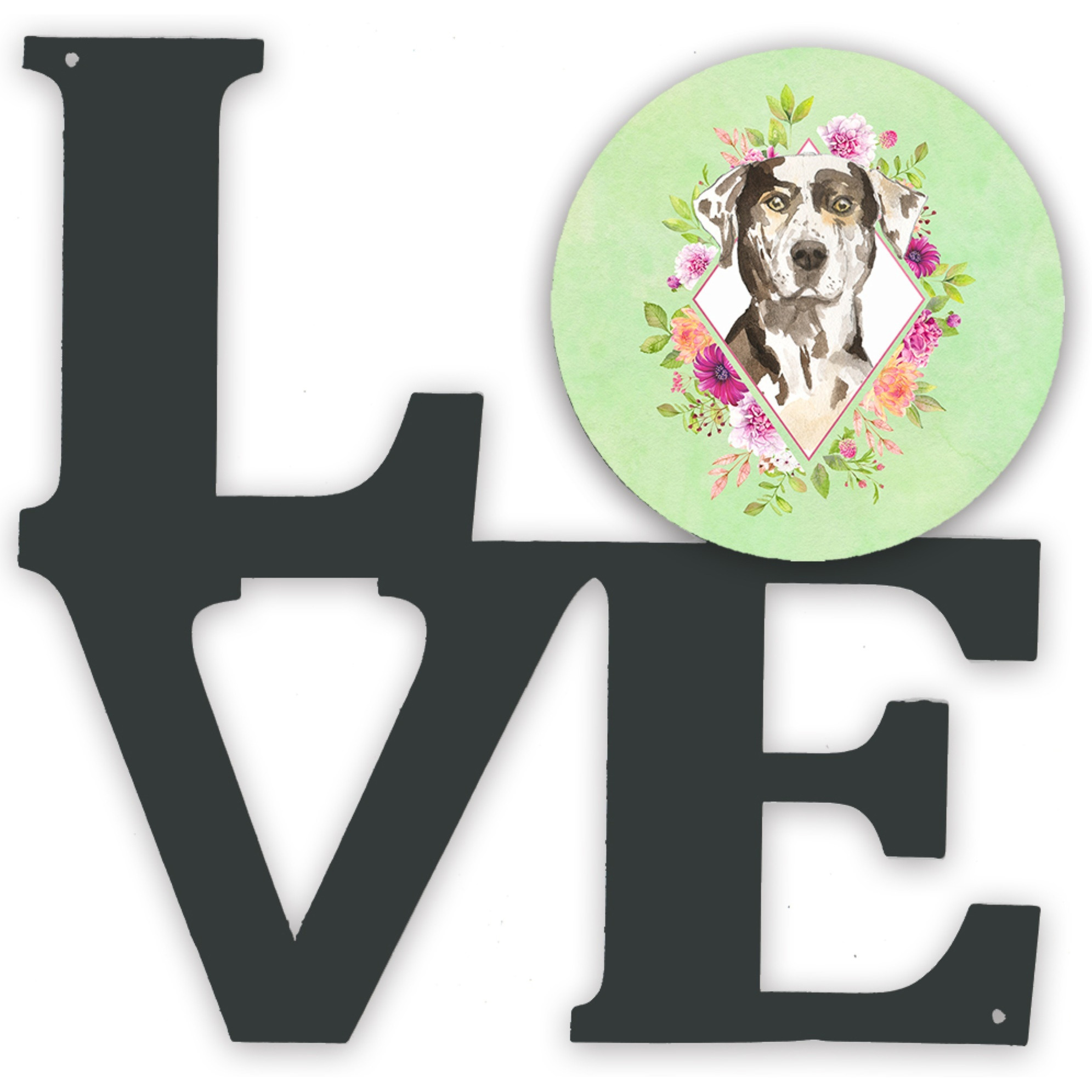 &quotCaroline's Treasures Catahoula Leopard Dog Green Flowers Metal Artwork Love wall-decor, Multicolor"