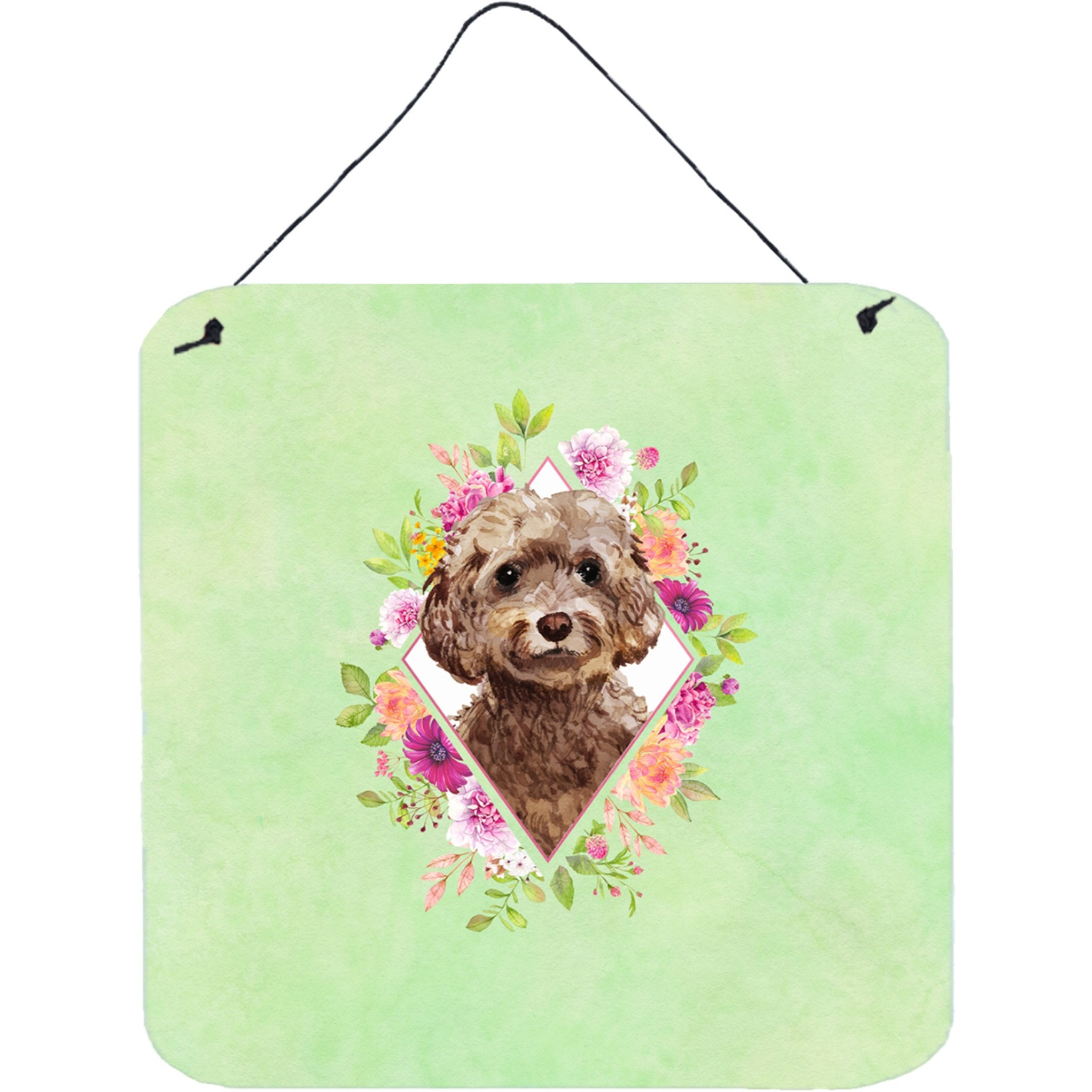 &quotCaroline's Treasures Chocolate Cockapoo Green Flowers Door Hanging Prints wall-decor, Multicolor"