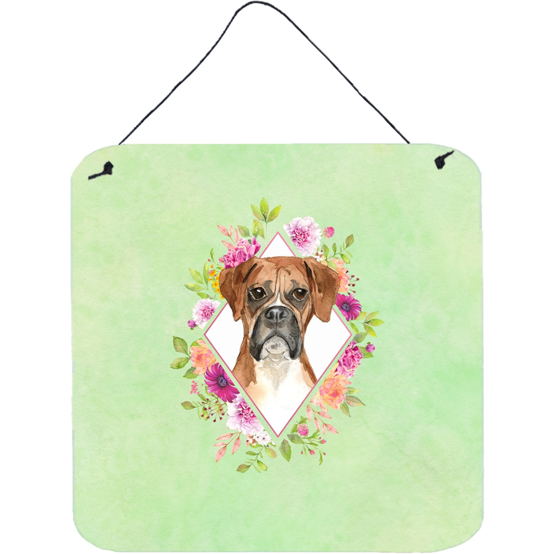 &quotCaroline's Treasures Boxer Green Flowers Door Hanging Prints wall-decor, Multicolor"