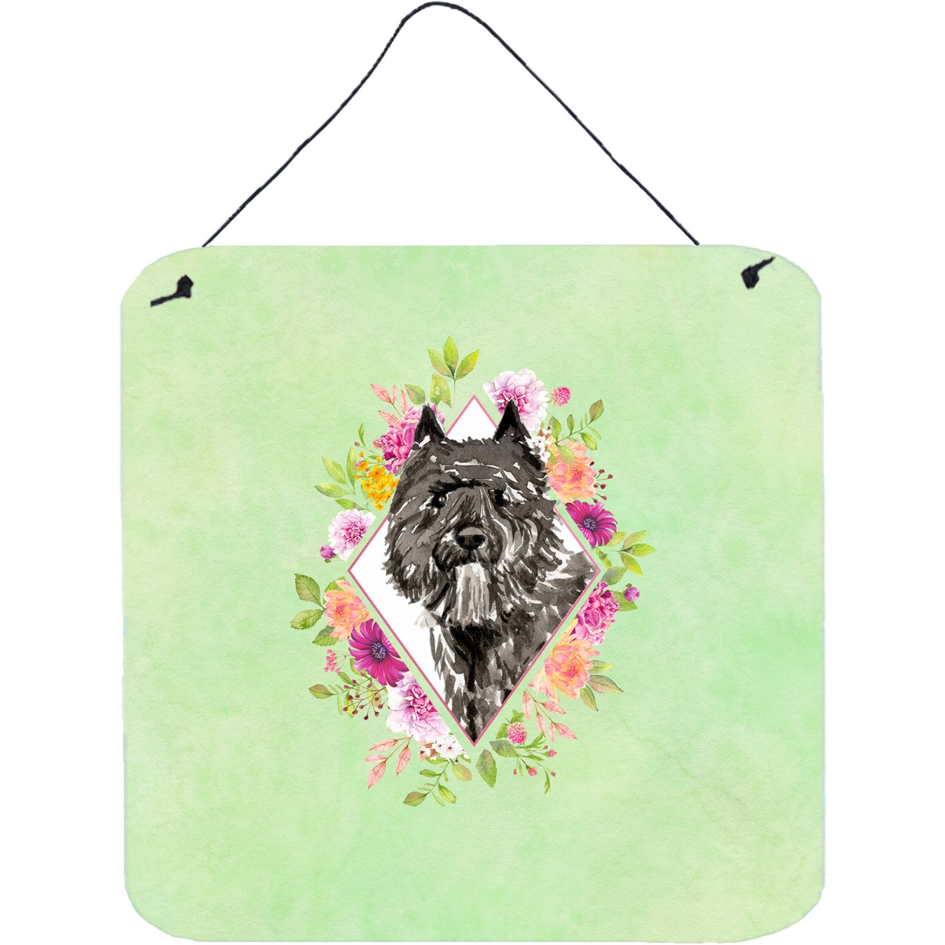 &quotCaroline's Treasures Bouvier des Flandres Green Flowers Door Hanging Prints wall-decor, Multicolor"