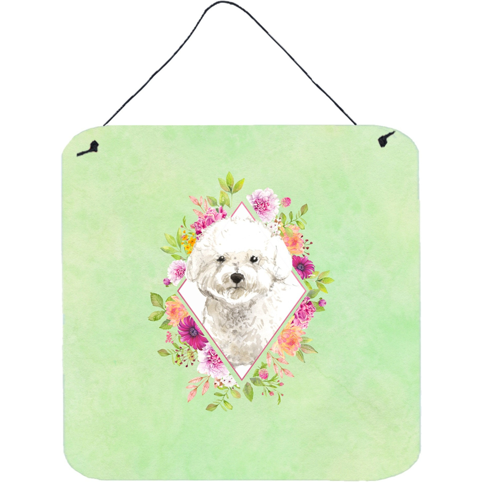 &quotCaroline's Treasures Bichon Frise Green Flowers Door Hanging Prints wall-decor, Multicolor"