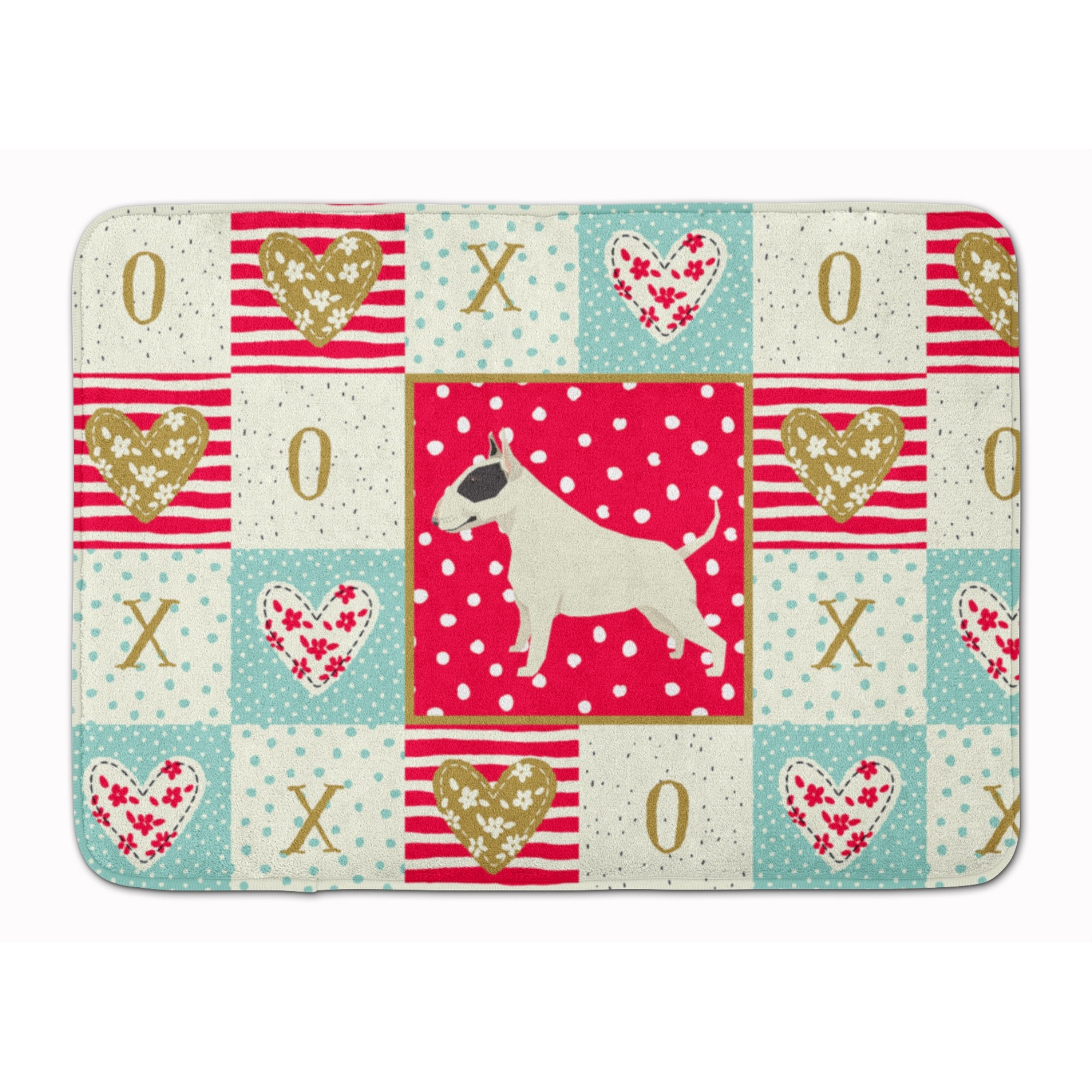 &quotCaroline's Treasures Black and White Bull Terrier Love Machine Washable Memory Foam Mat doormats, Multicolor"