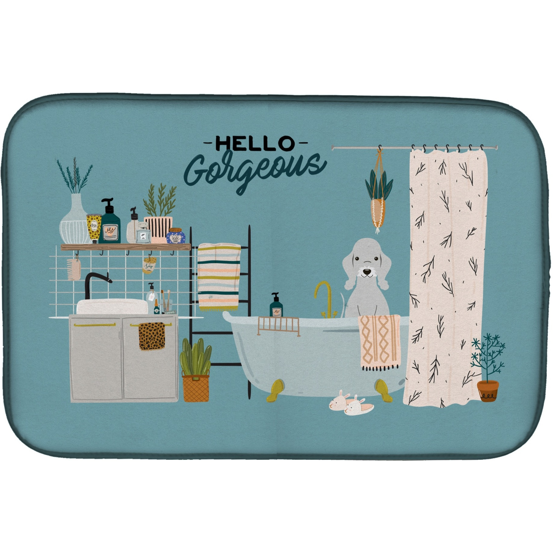&quotCaroline's Treasures CK7512DDM Blue Bedlington Terrier in Bathtub dish-drying-mats, 14 x 21, Multicolor"
