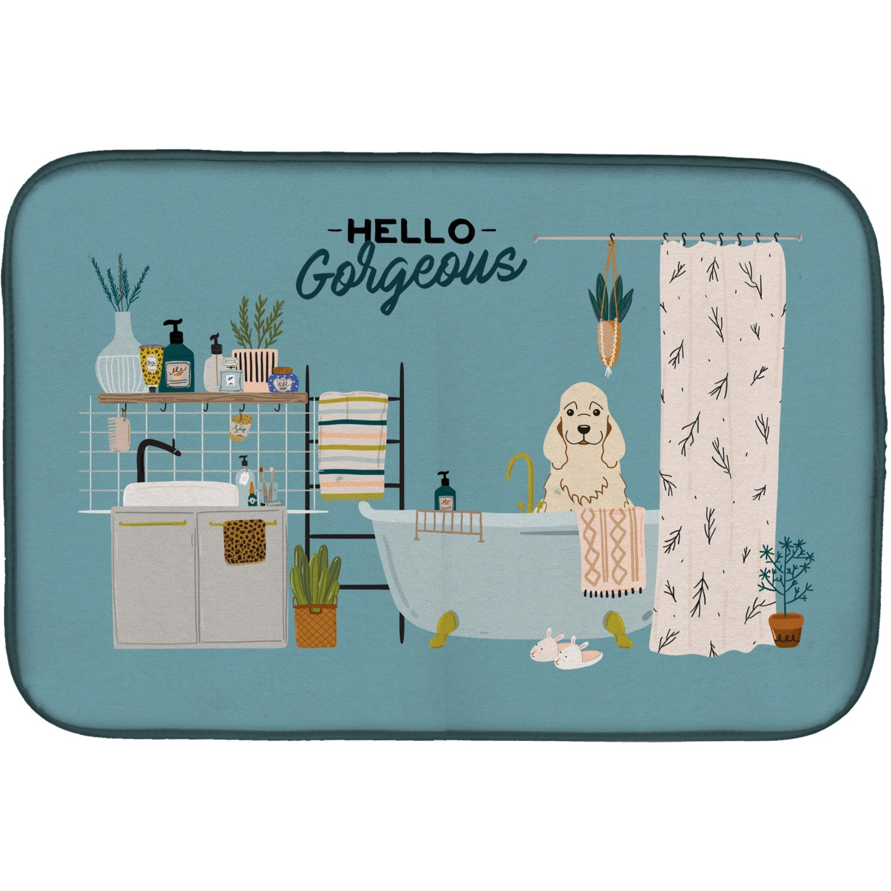 &quotCaroline's Treasures CK7516DDM Buff Cocker Spaniel in Bathtub dish-drying-mats, 14 x 21, Multicolor"