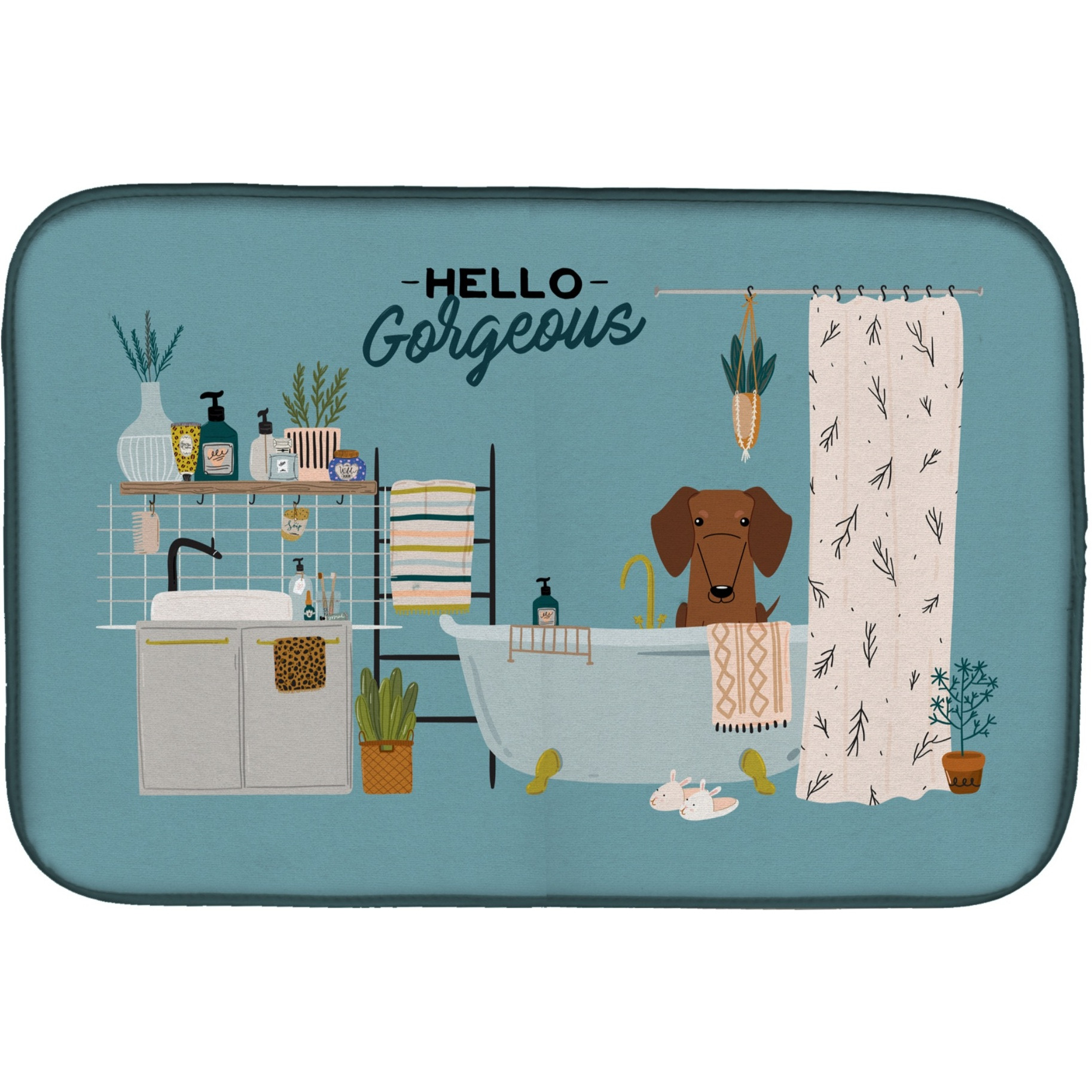 &quotCaroline's Treasures CK7552DDM Red Brown Dachshund in Bathtub dish-drying-mats, 14 x 21, Multicolor"