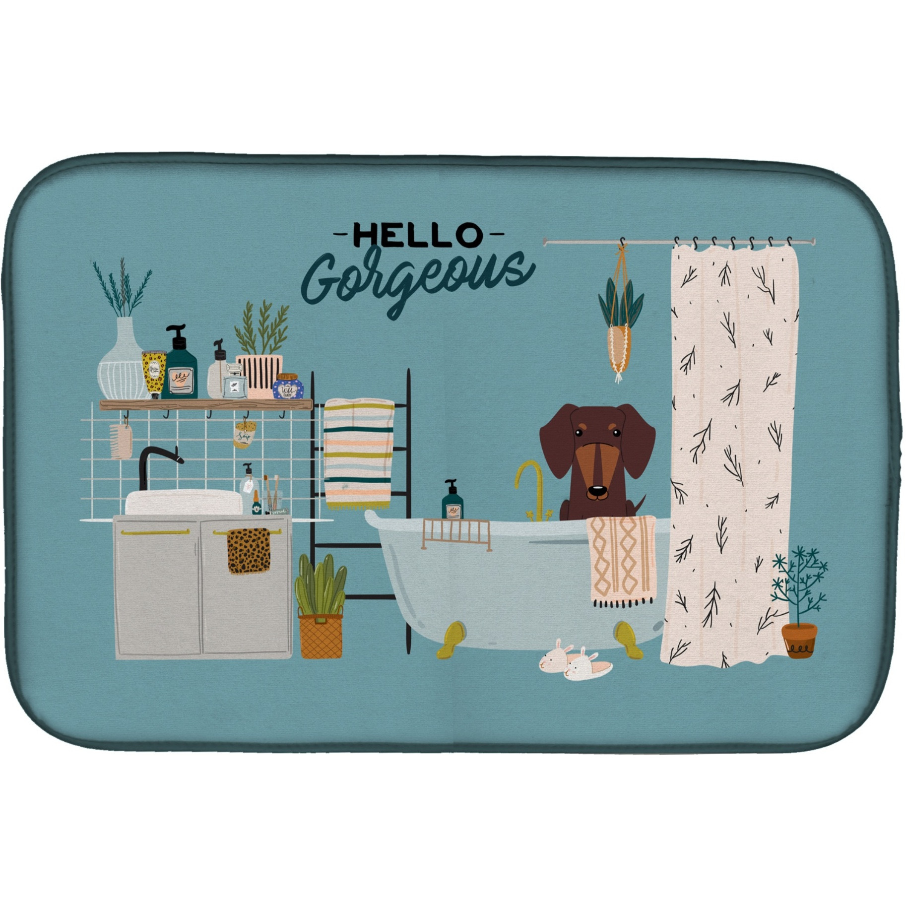 &quotCaroline's Treasures CK7553DDM Chocolate Dachshund in Bathtub dish-drying-mats, 14 x 21, Multicolor"