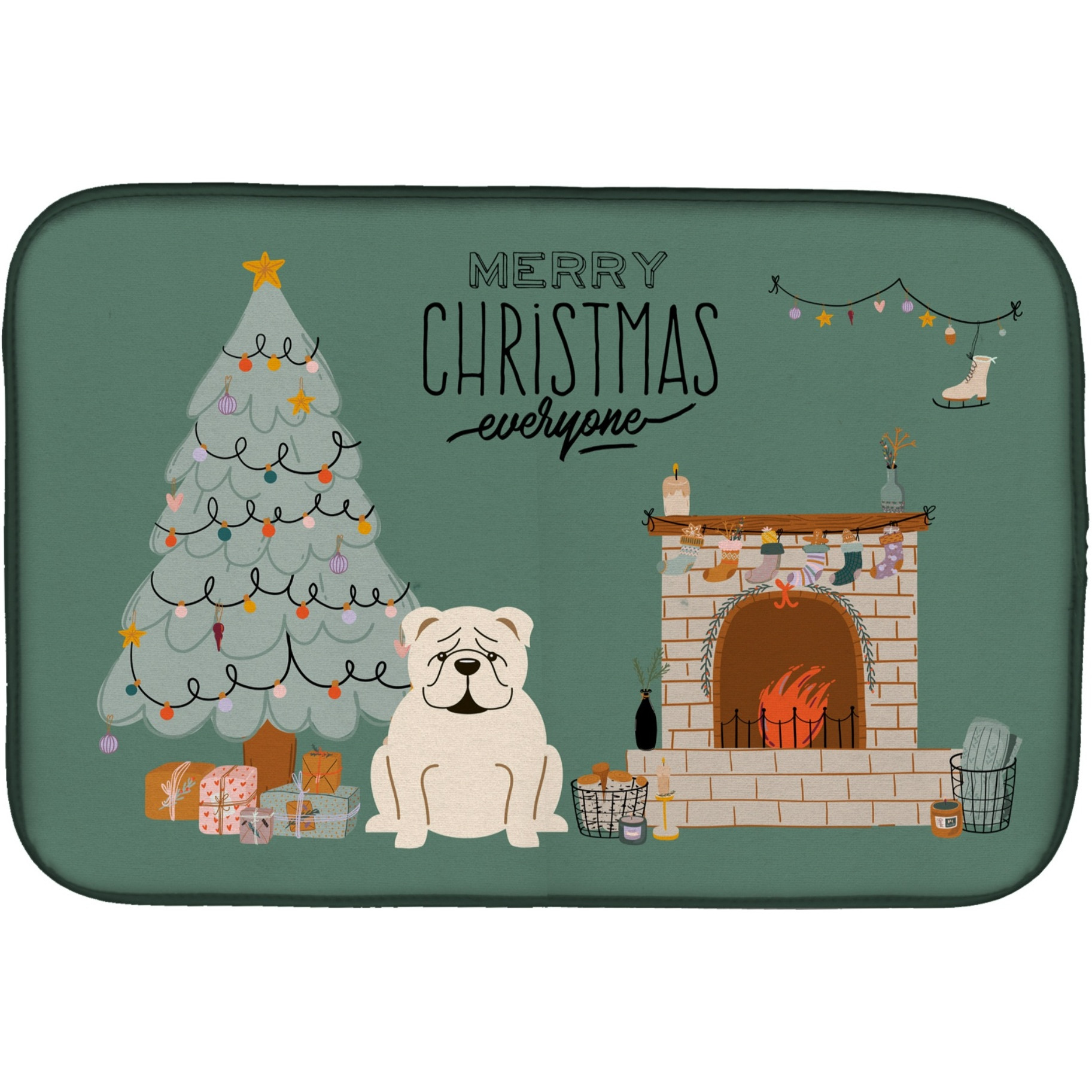 &quotCaroline's Treasures White English Bulldog Christmas Everyone dish-drying-mats, 14 x 21, Multicolor"