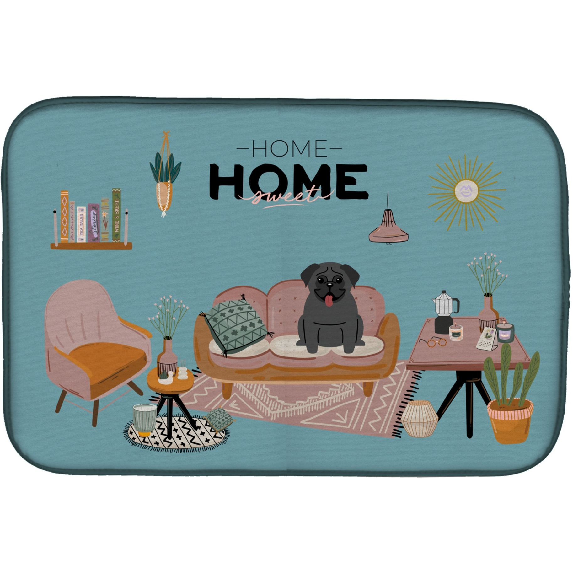&quotCaroline's Treasures CK7851DDM Black Pug Sweet Home dish-drying-mats, 14 x 21, Multicolor"
