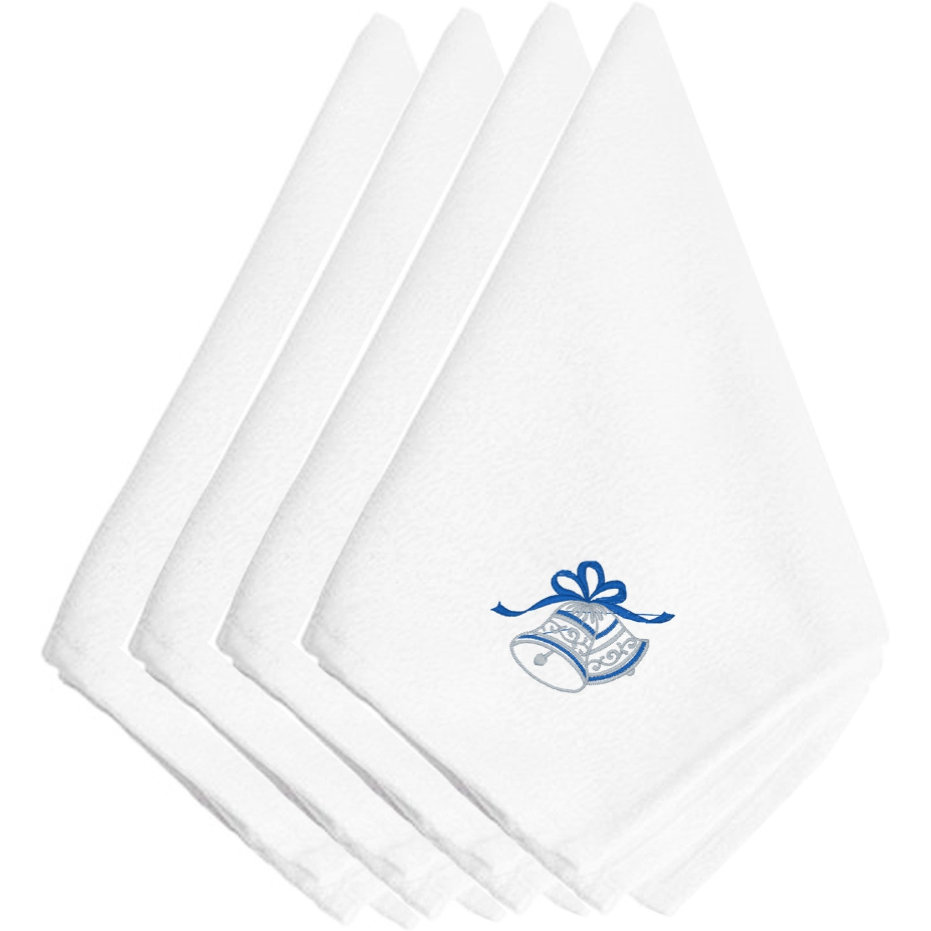 &quotCaroline's Treasures EMBT2104NPKE Christmas Blue and Silver Bells Embroidered Napkins (Set of 4), 20"", Multicolor"