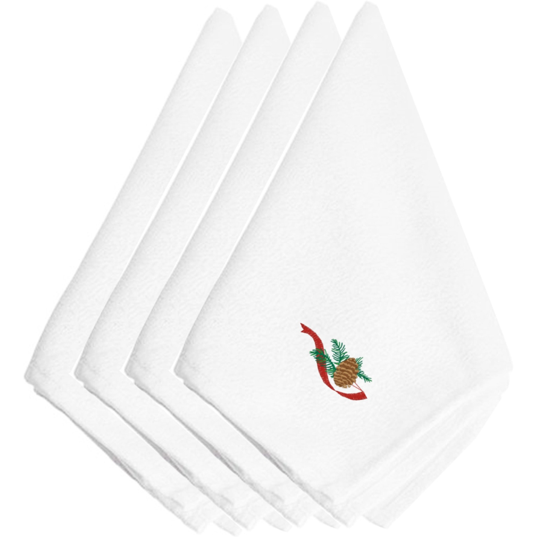 &quotCaroline's Treasures EMBT2107NPKE Christmas Single Pine Cone with Red Ribbon Embroidered Napkins (Set of 4), 20"", Multicolor"