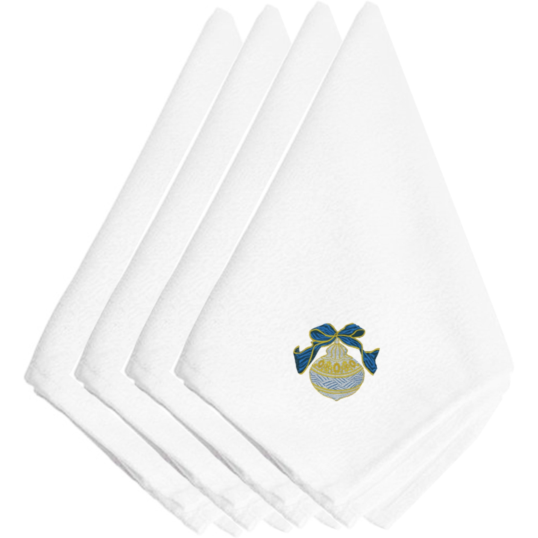 &quotCaroline's Treasures EMBT2962NPKE Christmas Gold and Blue Ornament Embroidered Napkins (Set of 4), 20"", Multicolor"