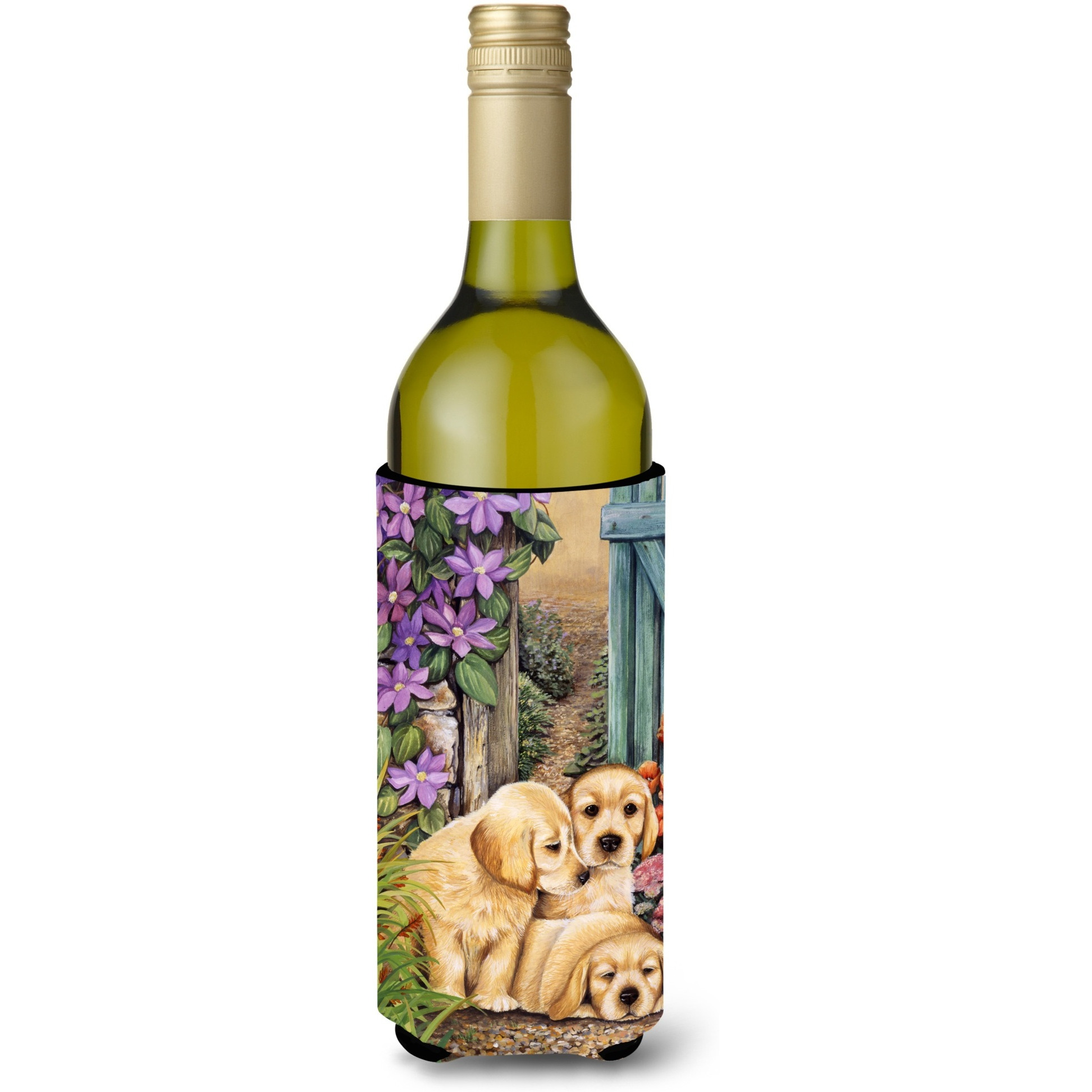 &quotCaroline's Treasures Yellow Labrador Puppies by Lesley Hallas Wine Bottle Koozie Hugger, 750ml, Multicolor"