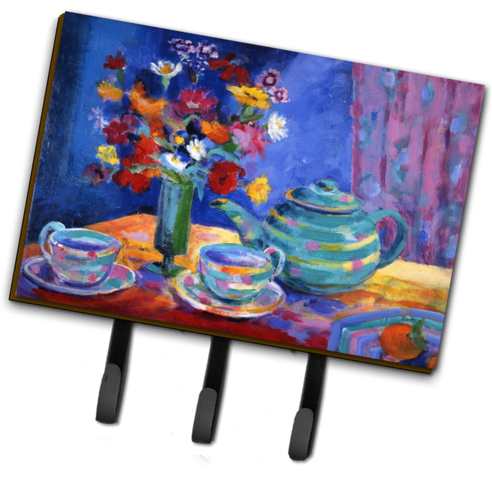 &quotCaroline's Treasures HWH0010TH68 Blue Tea by Wendy Hoile Leash or Key Holder, Large, Multicolor"