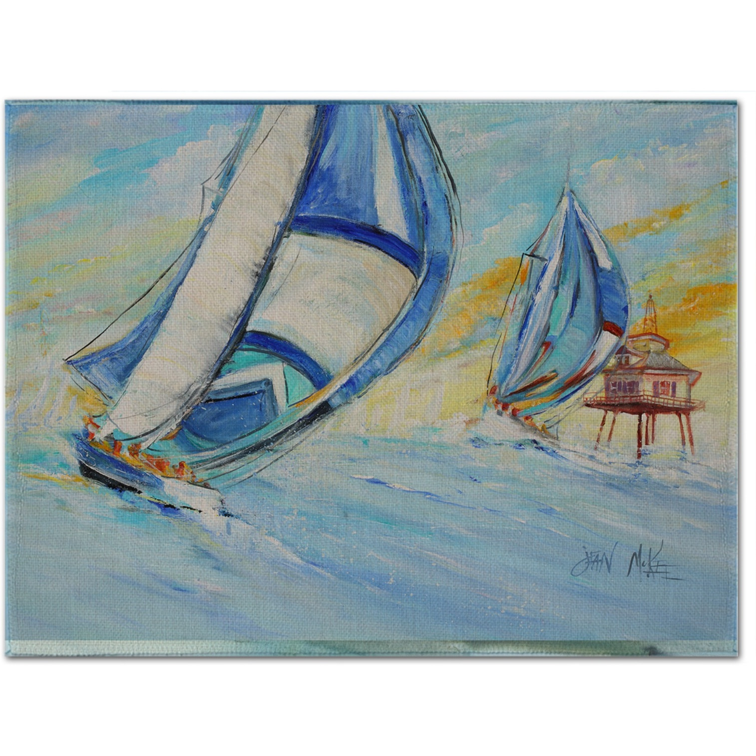 &quotCaroline's Treasures JMK1005PLMT Sailboats And Middle Bay Lighthouse Fabric Placemat, Multicolor"