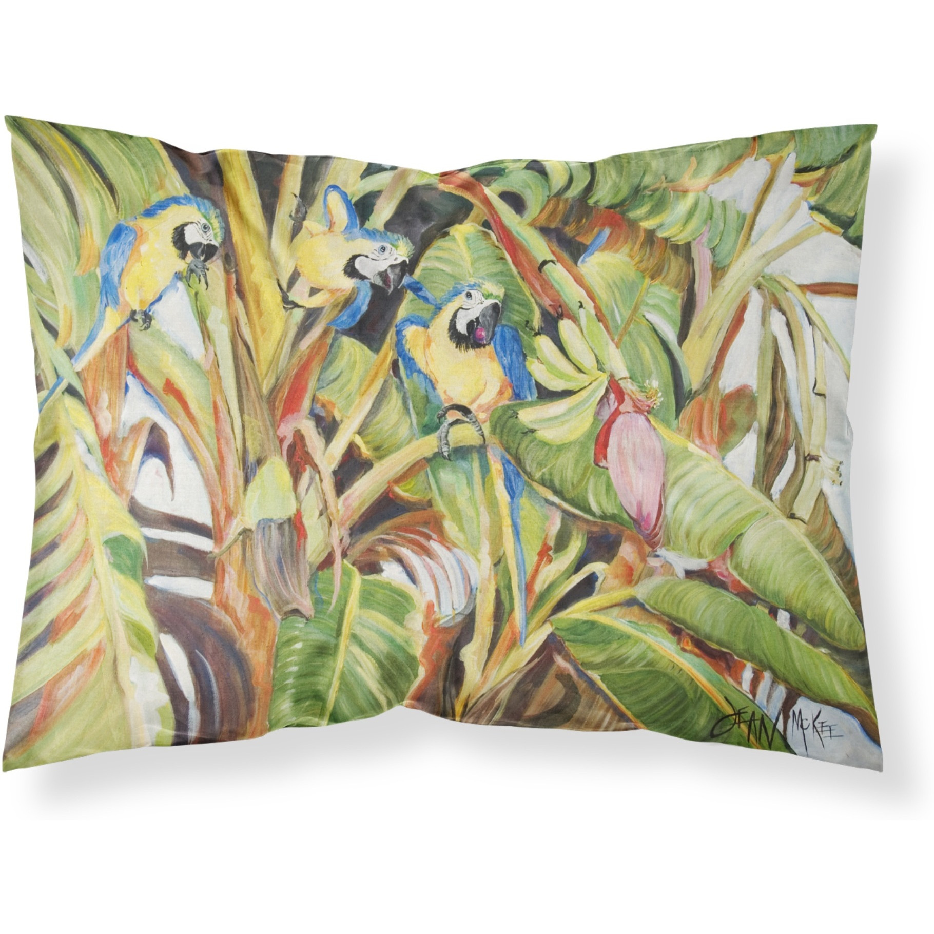 &quotCaroline's Treasures JMK1010PILLOWCASE Three Blue Parrots Fabric Standard Pillowcase, Large, Multicolor"