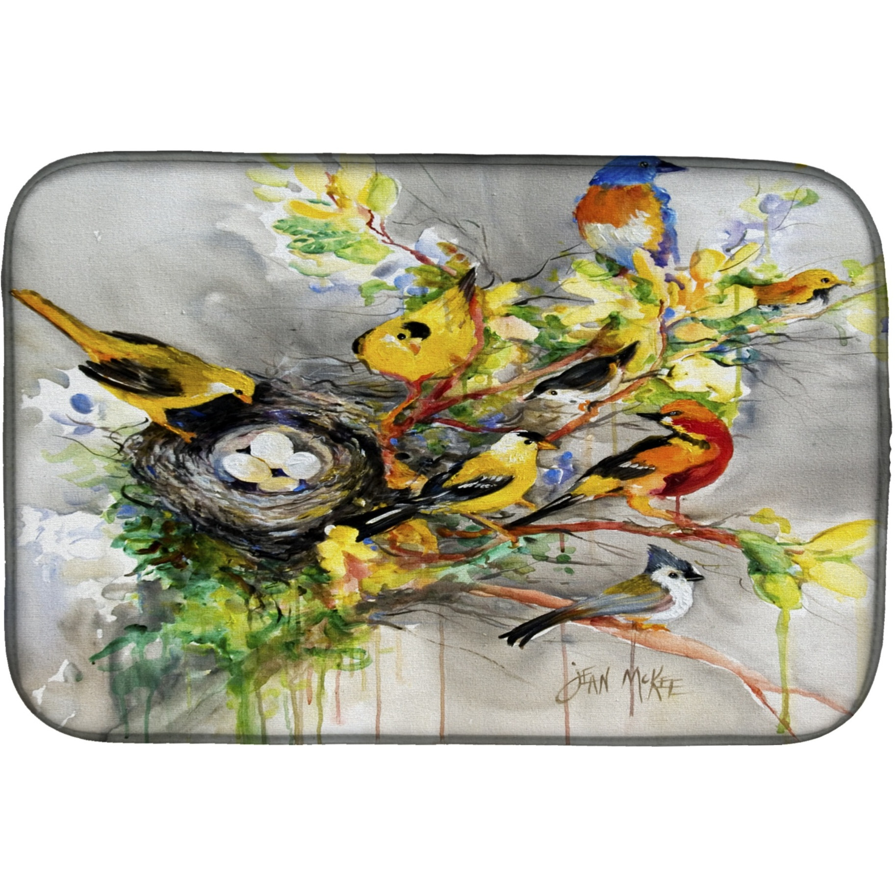 &quotCaroline's Treasures Spring Birds Dish Drying Mat, 14"" x 21"""