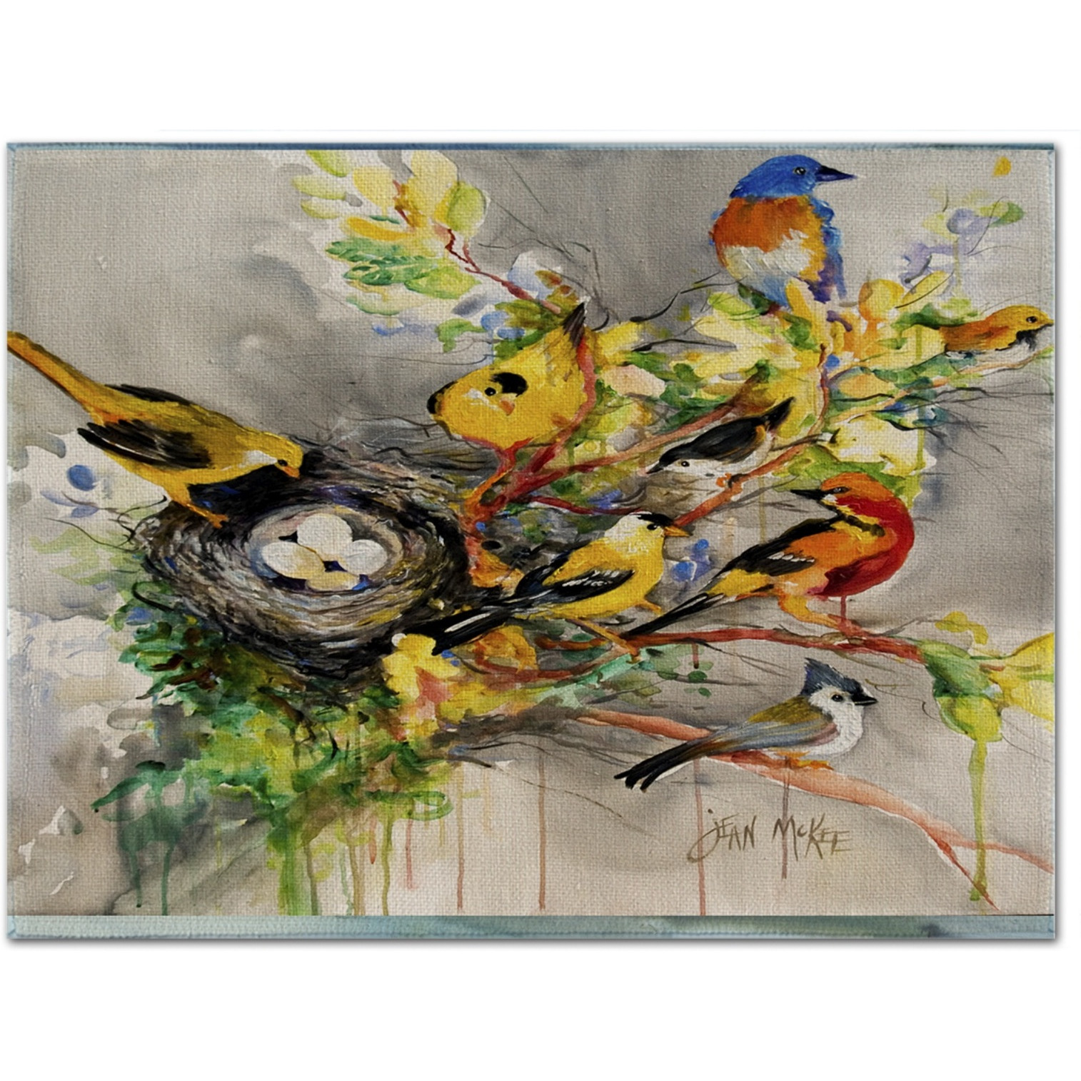 &quotCaroline's Treasures JMK1024PLMT Spring Birds Fabric Placemat, Multicolor"