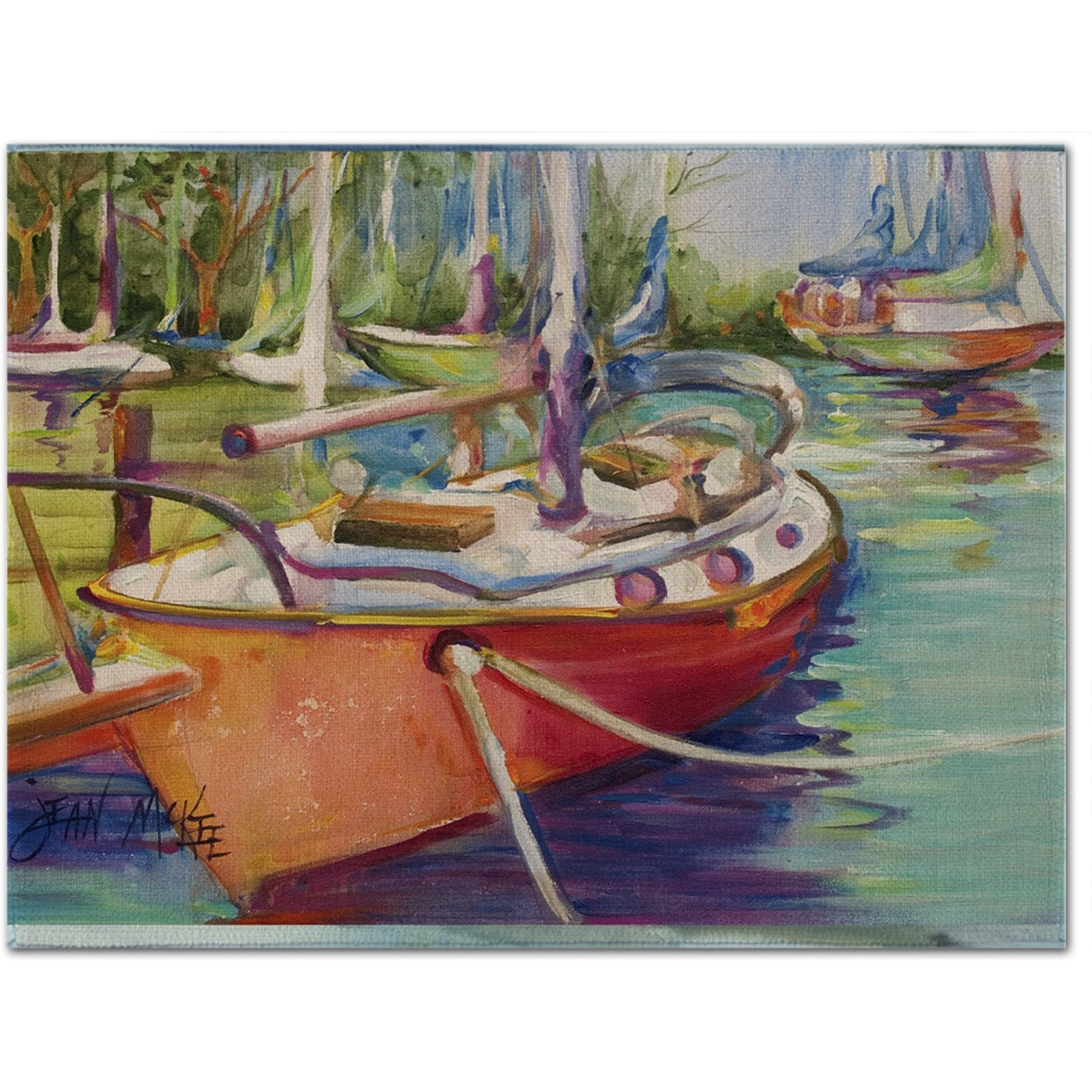 &quotCaroline's Treasures JMK1028PLMT Red Sailboat Fabric Placemat, Multicolor"