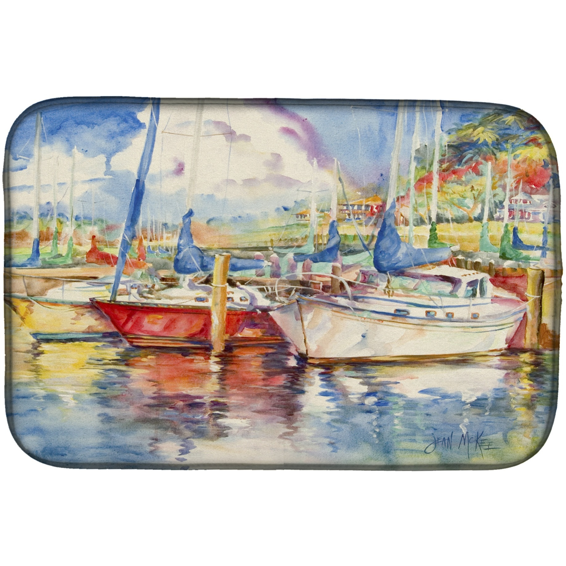 &quotCaroline's Treasures Three Boats Sailboats Dish Drying Mat, 14"" x 21"", Multicolor"