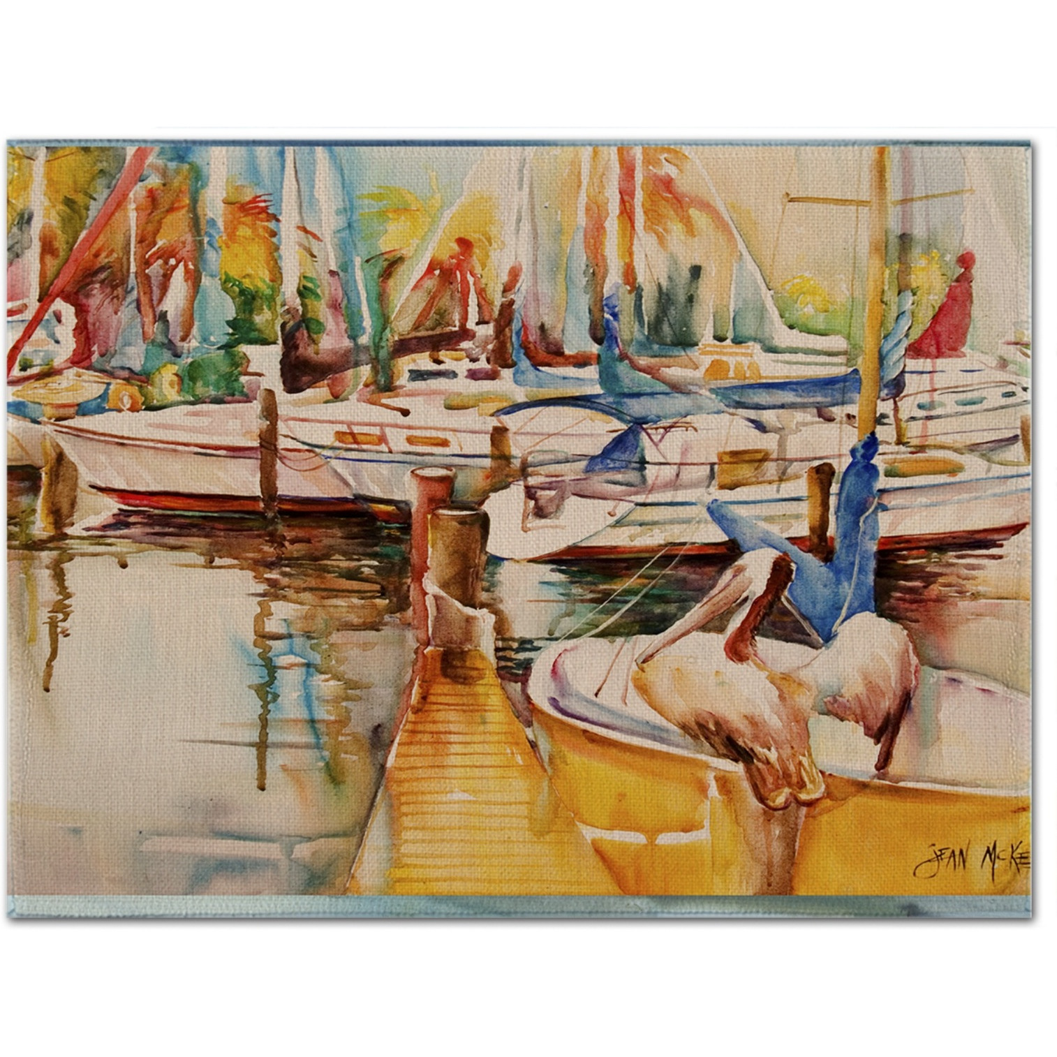 &quotCaroline's Treasures JMK1042PLMT Sailboat With Pelican Golden Days Fabric Placemat, Multicolor"
