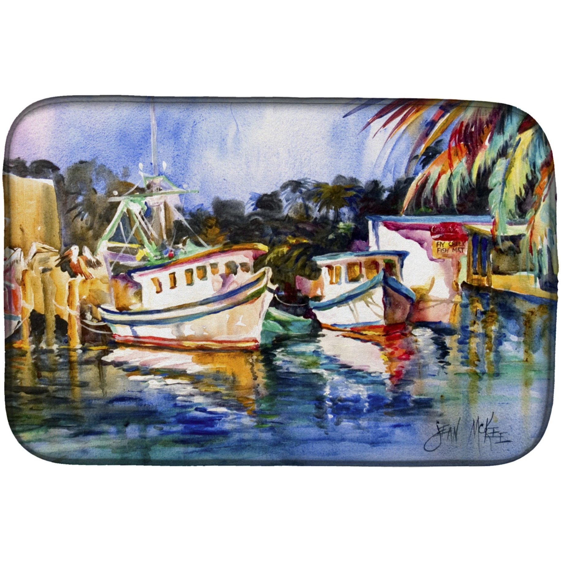 &quotCaroline's Treasures Fly Creek Fish Market Dish Drying Mat, 14"" x 21"", Multicolor"