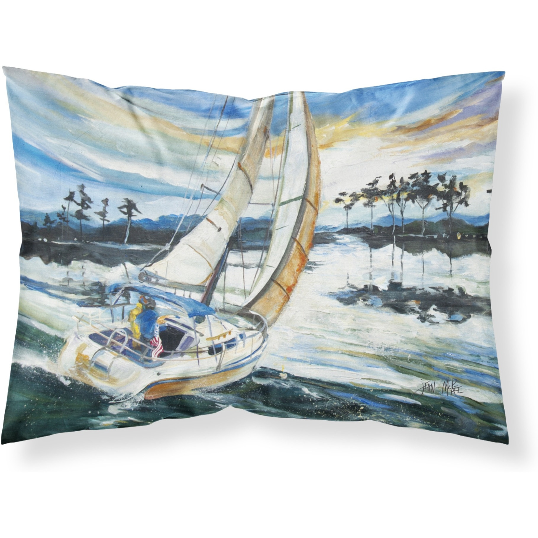 &quotCaroline's Treasures JMK1055PILLOWCASE Sailboats On Lake Martin Fabric Standard Pillowcase, Large, Multicolor"