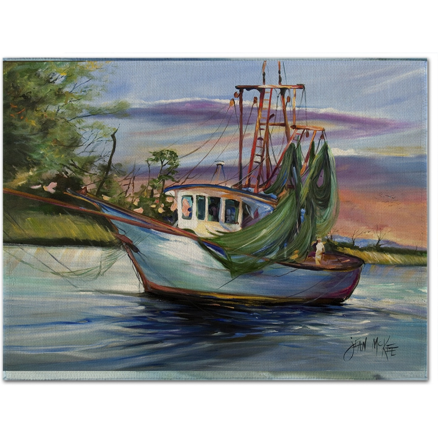 &quotCaroline's Treasures JMK1059PLMT Jeannie Shrimp Boat Fabric Placemat, Multicolor"