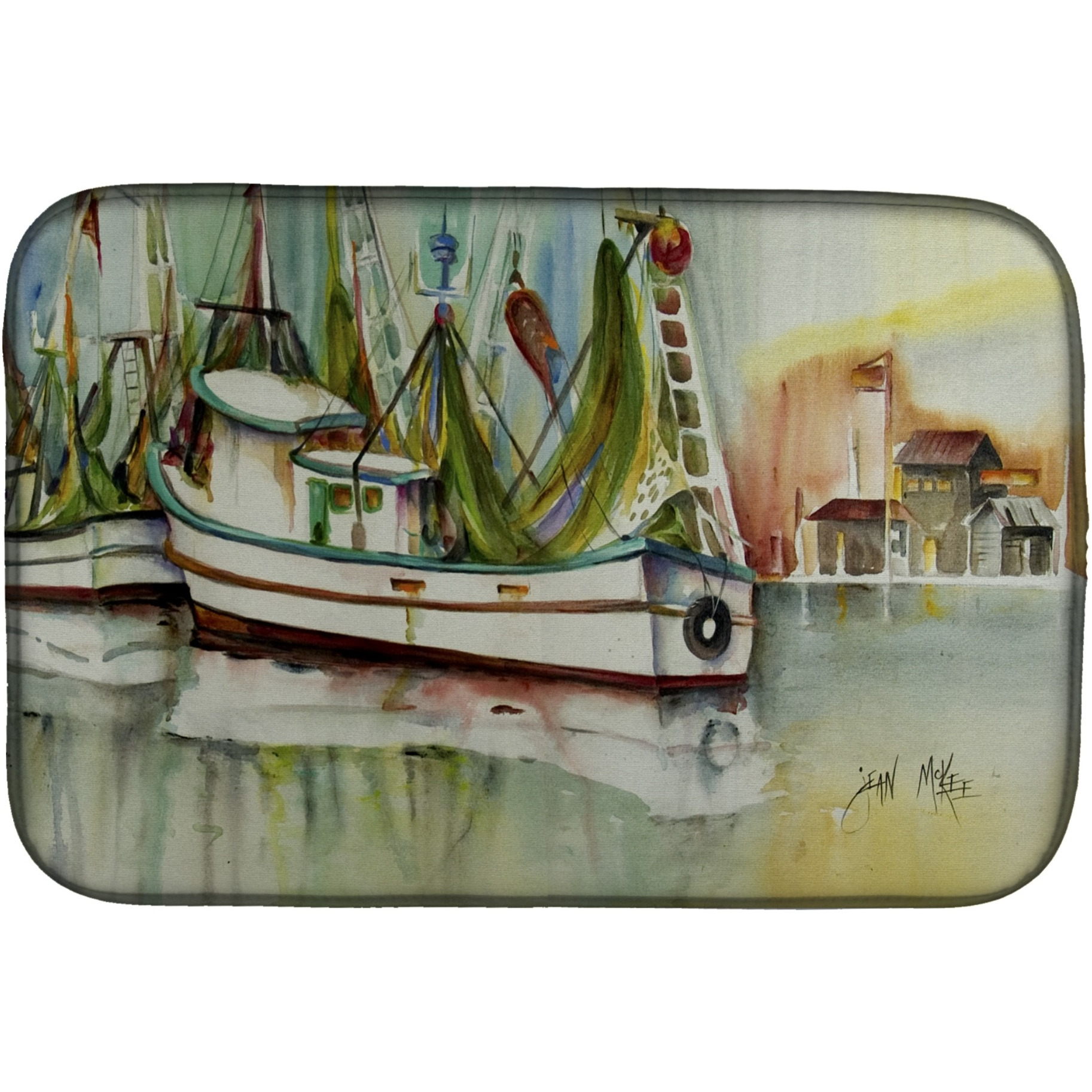 &quotCaroline's Treasures Ocean Springs Shrimper Dish Drying Mat, 14"" x 21"""