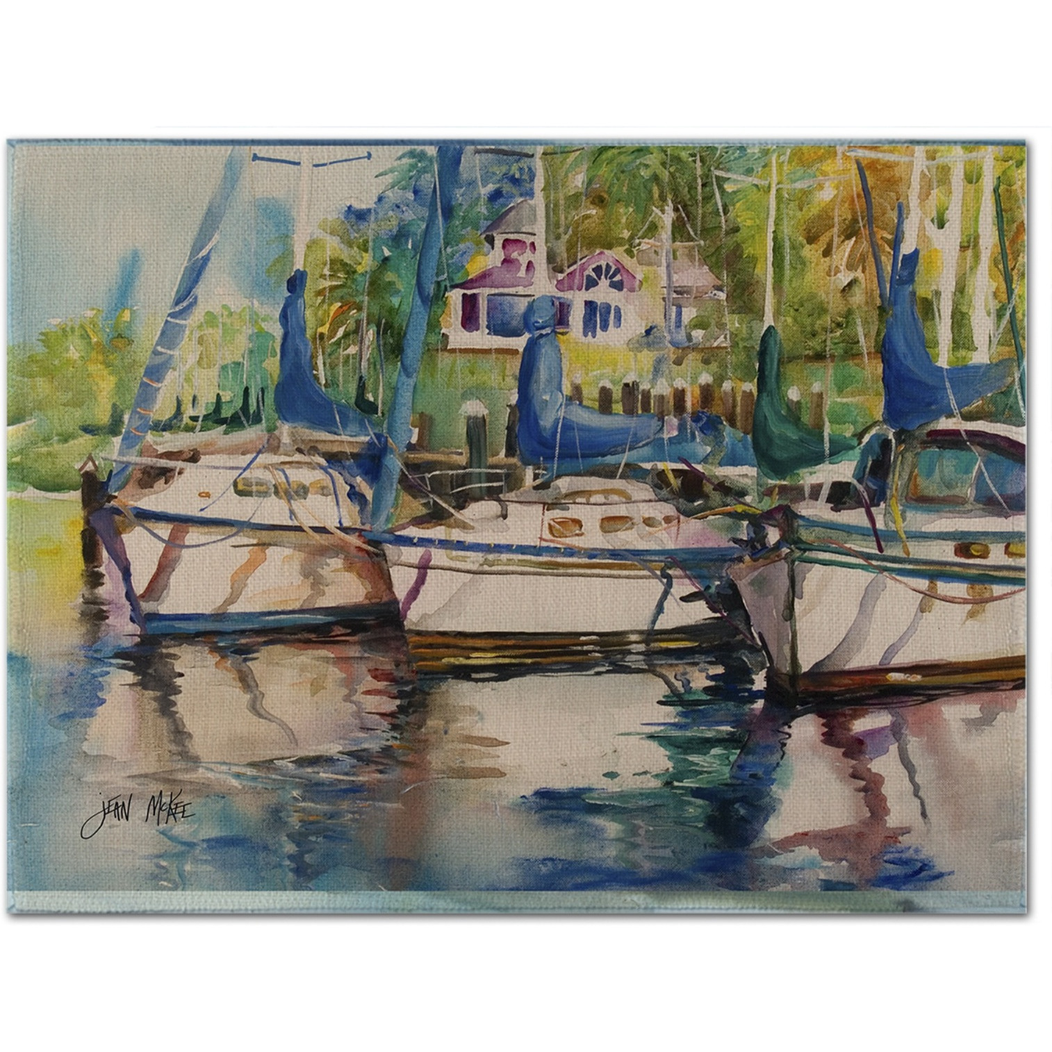 &quotCaroline's Treasures JMK1071PLMT Safe Harbour Sailboats Fabric Placemat, Multicolor"