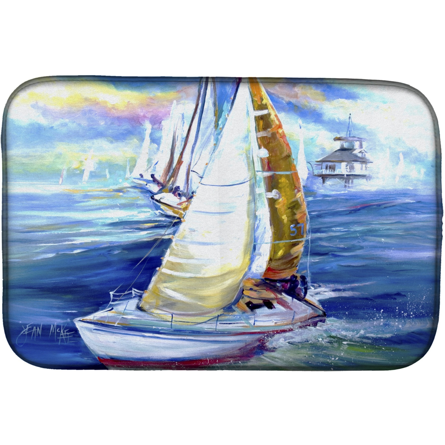 &quotCaroline's Treasures Rock My Boat Sailboats Dish Drying Mat, 14"" x 21"""