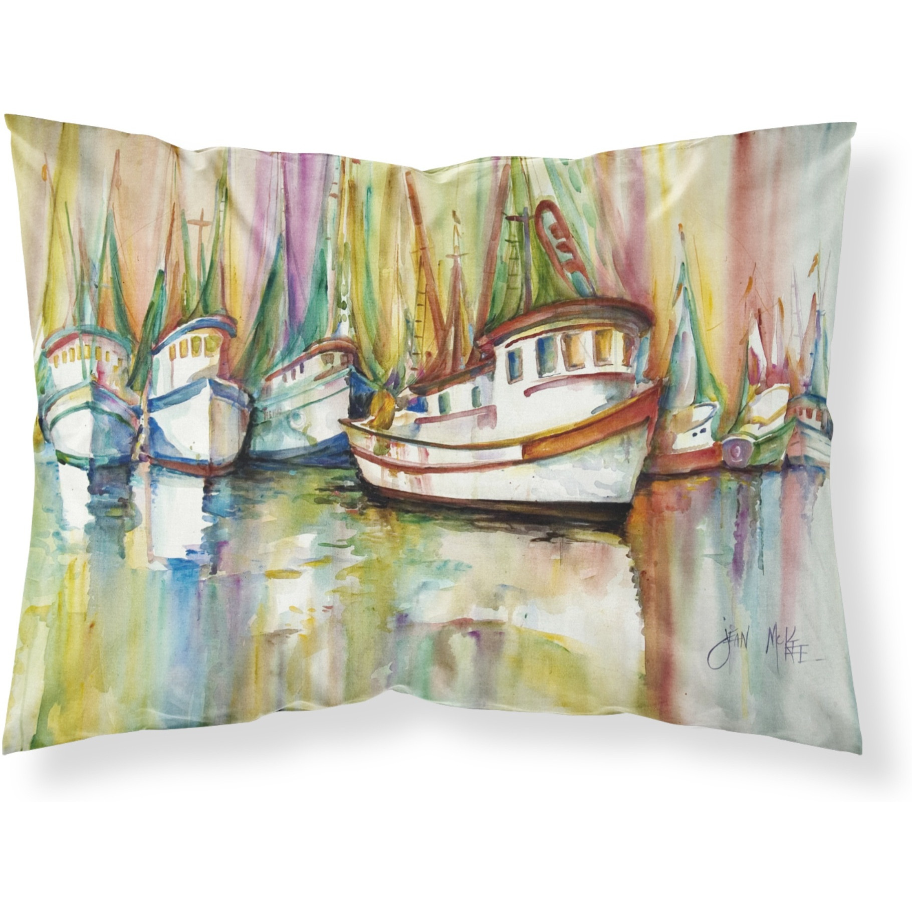 &quotCaroline's Treasures JMK1074PILLOWCASE Shrimp Fleet Fabric Standard Pillowcase, Large, Multicolor"