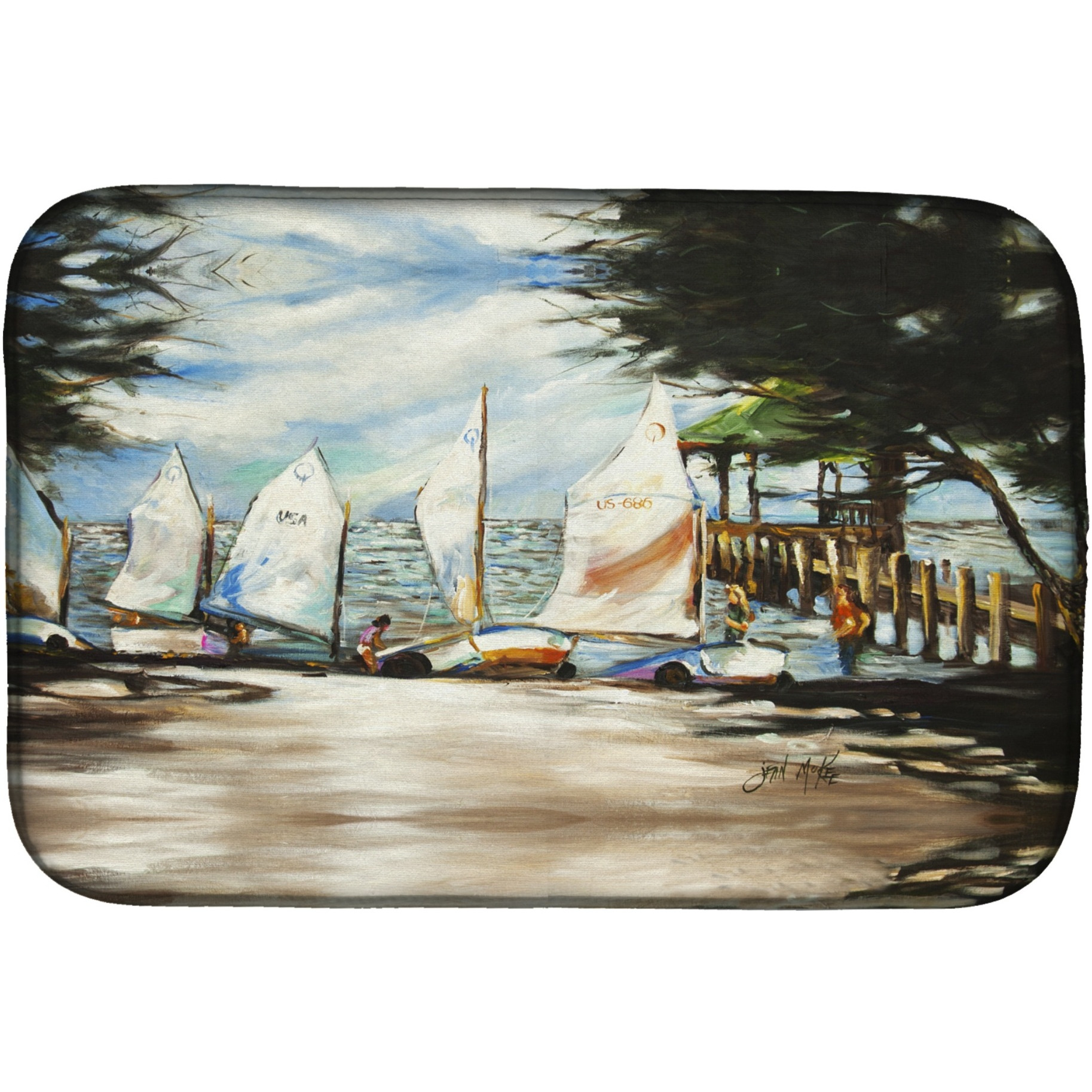 &quotCaroline's Treasures Sailing Lessons Sailboats Dish Drying Mat, 14"" x 21"""