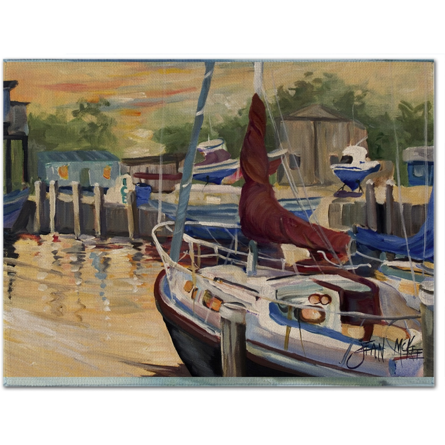 &quotCaroline's Treasures JMK1083PLMT New Sunset Bay Sailboat Fabric Placemat, Multicolor"