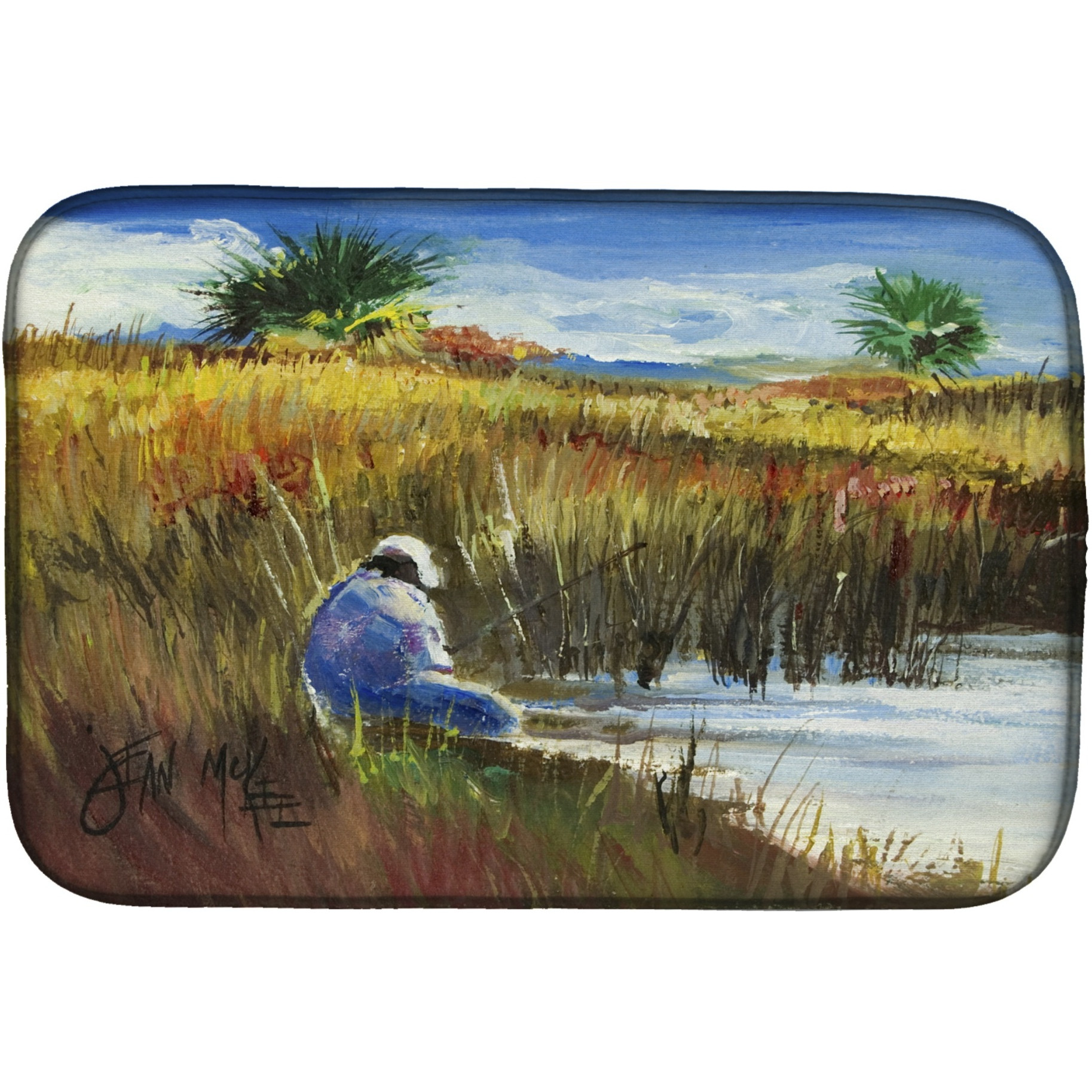 &quotCaroline's Treasures Fisherman on the Bank Dish Drying Mat, 14"" x 21"", Multicolor"