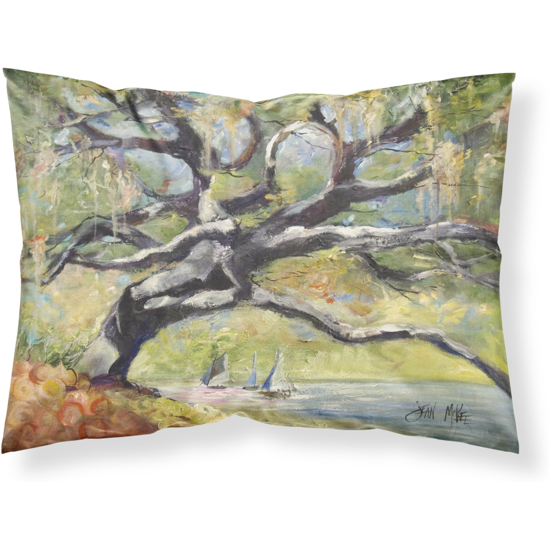 &quotCaroline's Treasures JMK1132PILLOWCASE Oak Tree On The Bay with Sailboats Fabric Standard Pillowcase, Large, Multicolor"