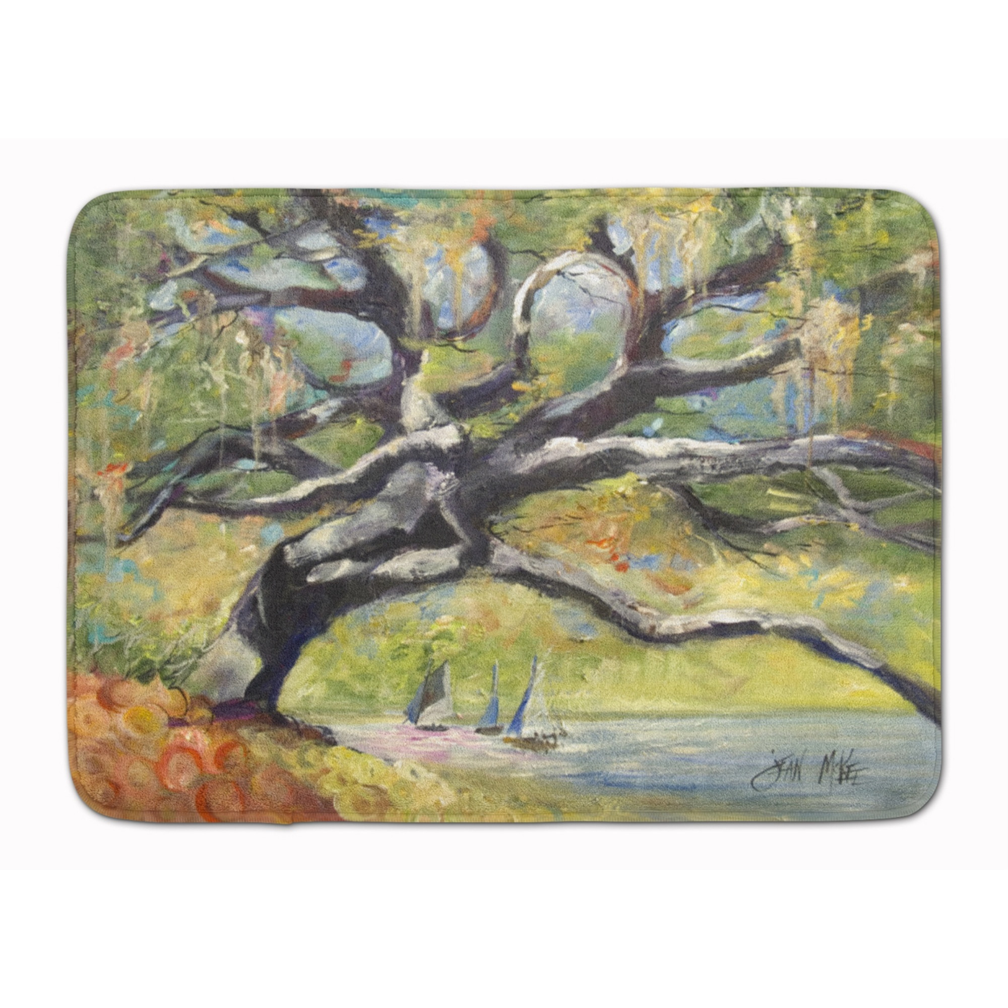 &quotCaroline's Treasures Oak Tree on the Bay with Sailboats Floor Mat, 19"" x 27"", Multicolor"