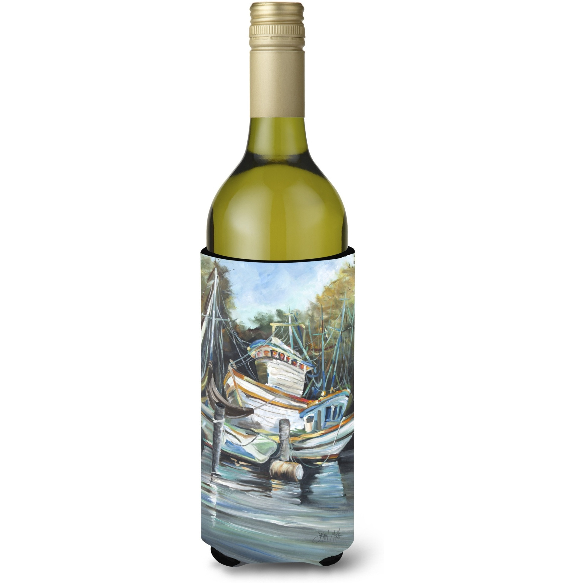 Shrimpers Cove and Shrimp Boats Wine Bottle Beverage Insulator Hugger JMK1152LITERK
