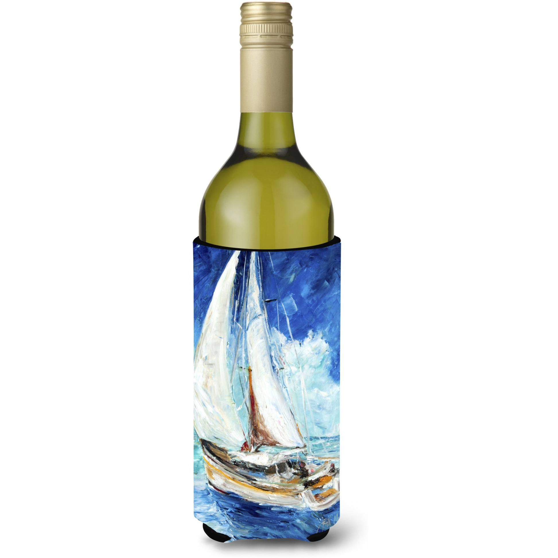 Sailboats in Blue Wine Bottle Beverage Insulator Hugger JMK1153LITERK