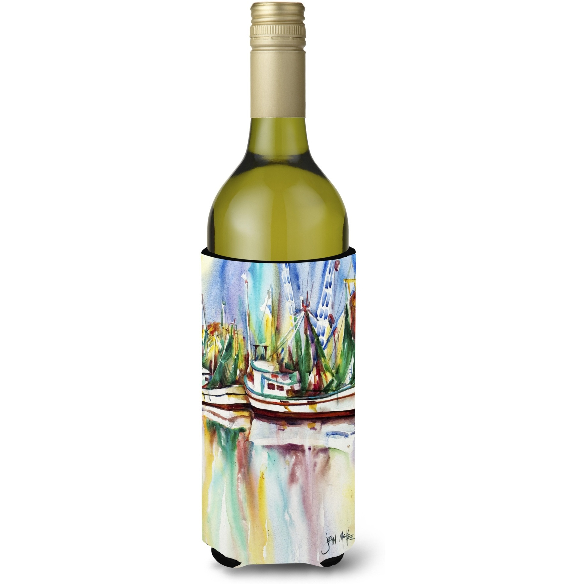 Ocean Springs Shrimp Boats Wine Bottle Beverage Insulator Hugger JMK1156LITERK