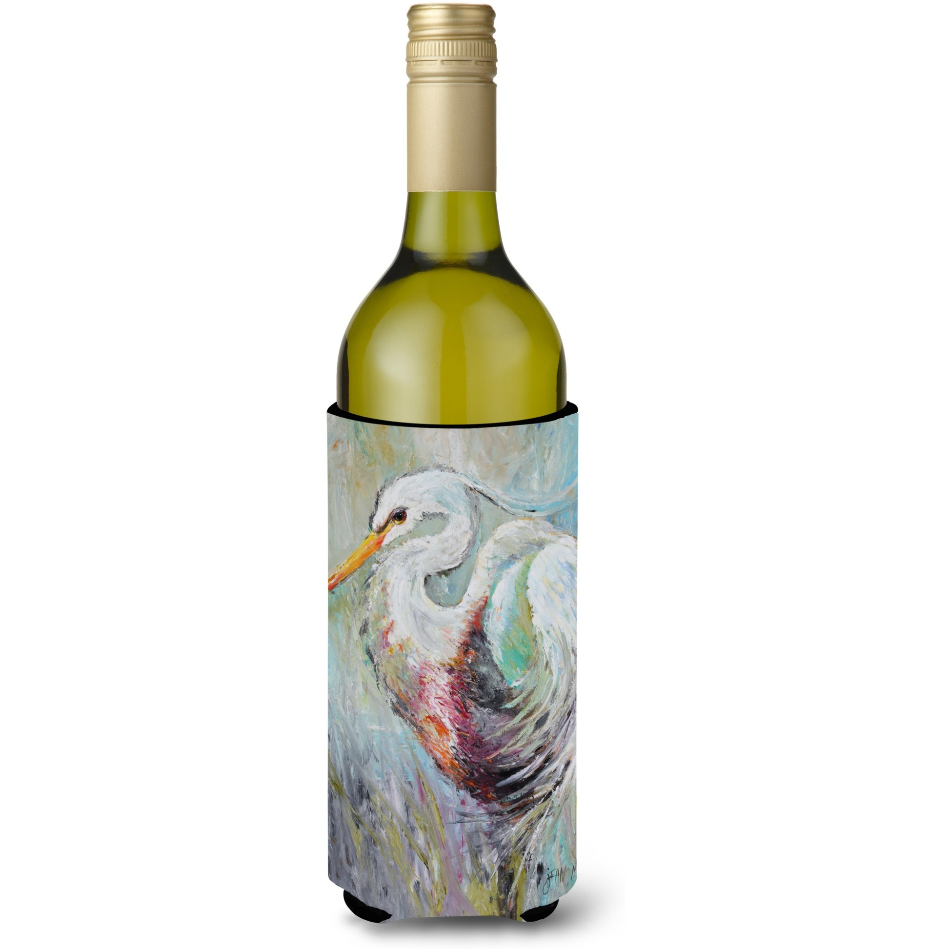 White Egret Wine Bottle Beverage Insulator Hugger JMK1189LITERK