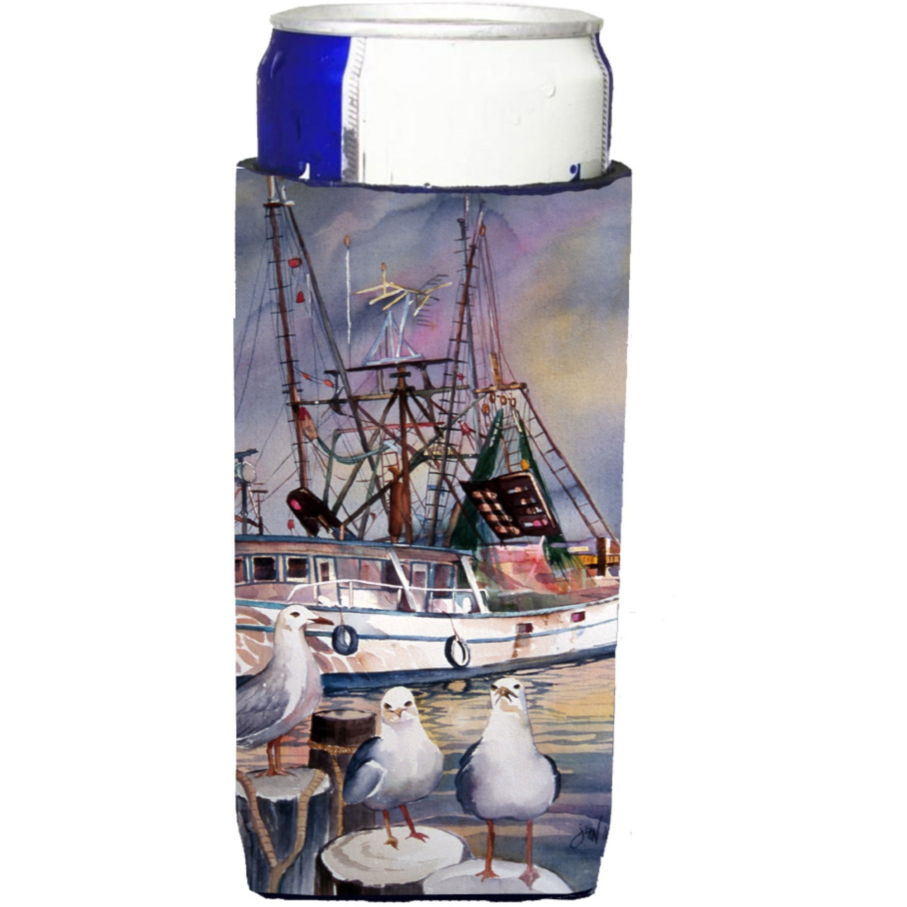 Sea Gulls and shrimp boats Ultra Beverage Insulators for slim cans JMK1196MUK