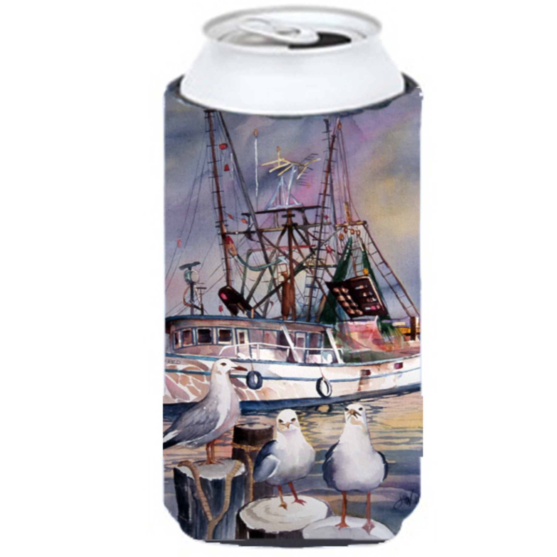 Sea Gulls and shrimp boats Tall Boy Beverage Insulator Hugger JMK1196TBC